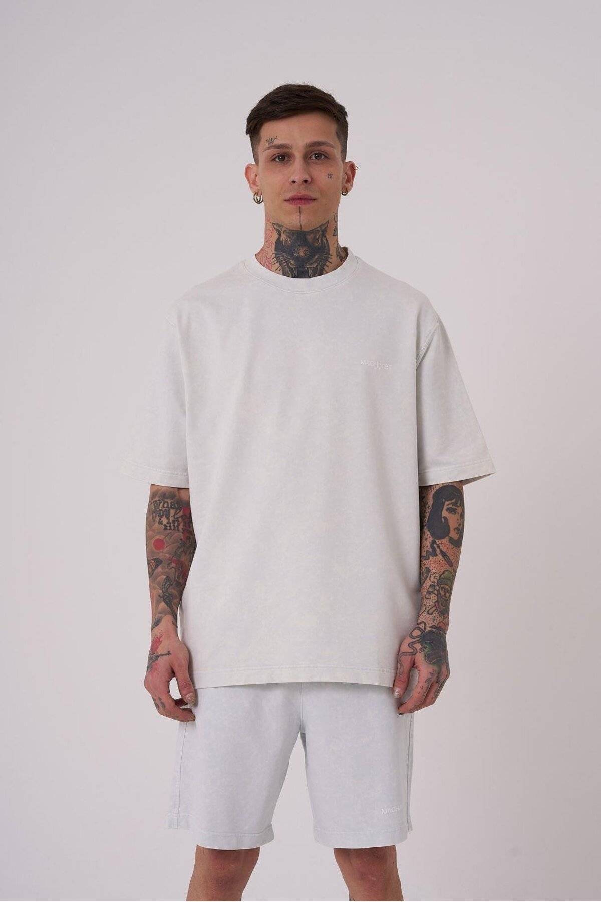 تیشرت مردانه لاکچری شسته شده پایه ریلکس خالدار خاکستری