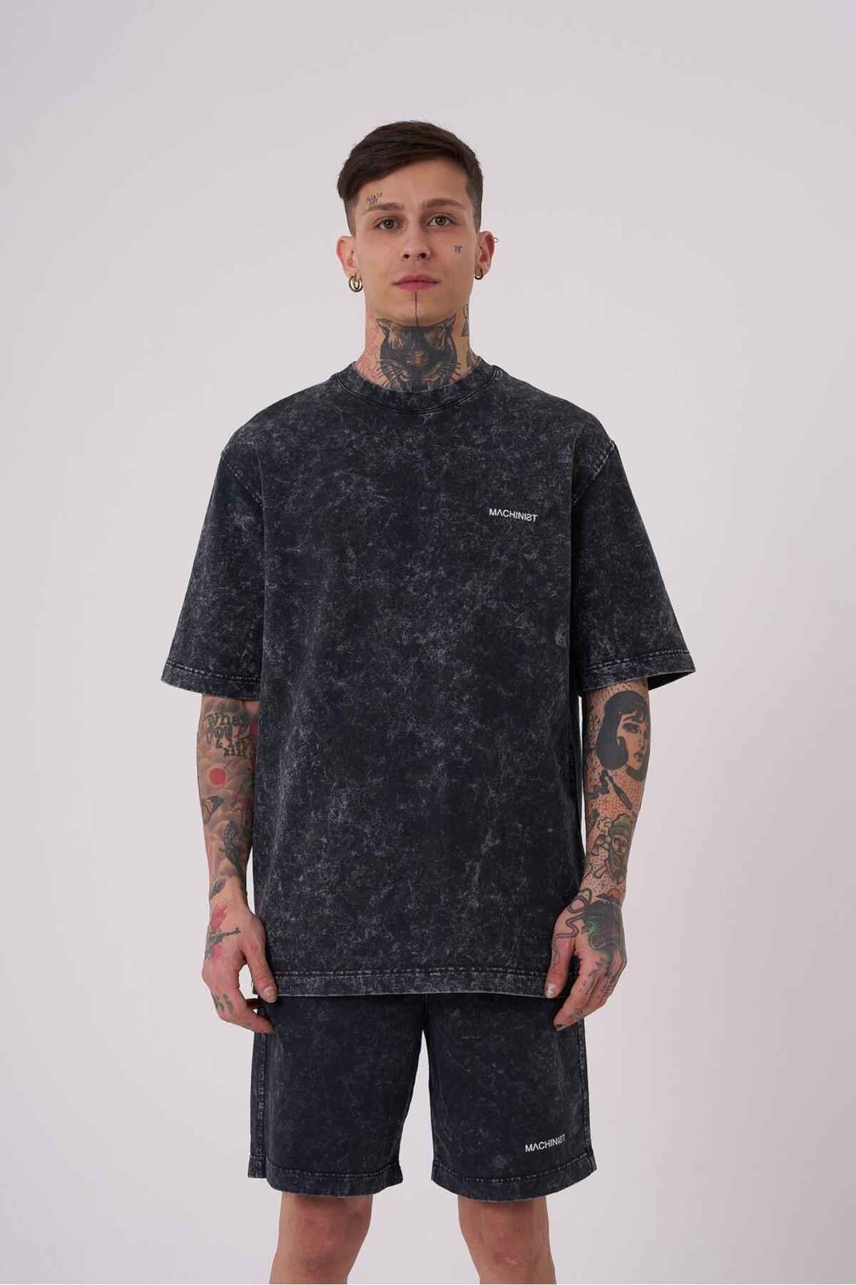 تیشرت مردانه لاکچری شسته شده پایه ریلکس خالدار خاکستری