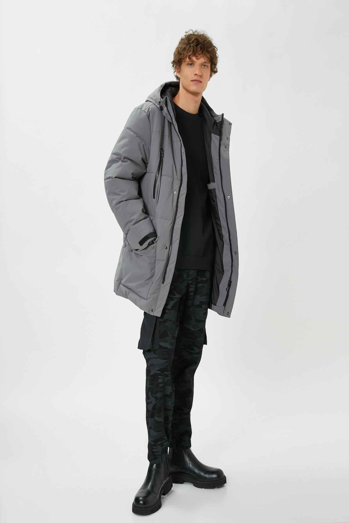 ژاکت پفی، کلاه دار، زیپ دار، جیبی با جزئیات، دکمه های ضربه ای