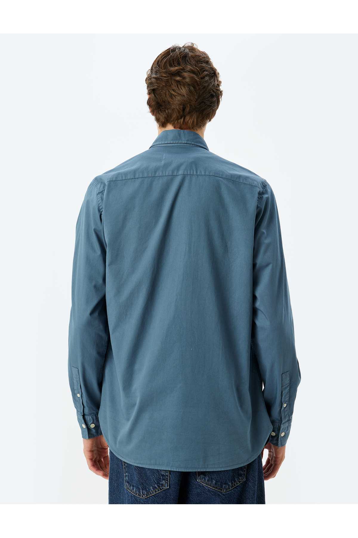 پیراهن پایه آستین بلند یقه ایتالیایی نیمه دکمه دار نخی