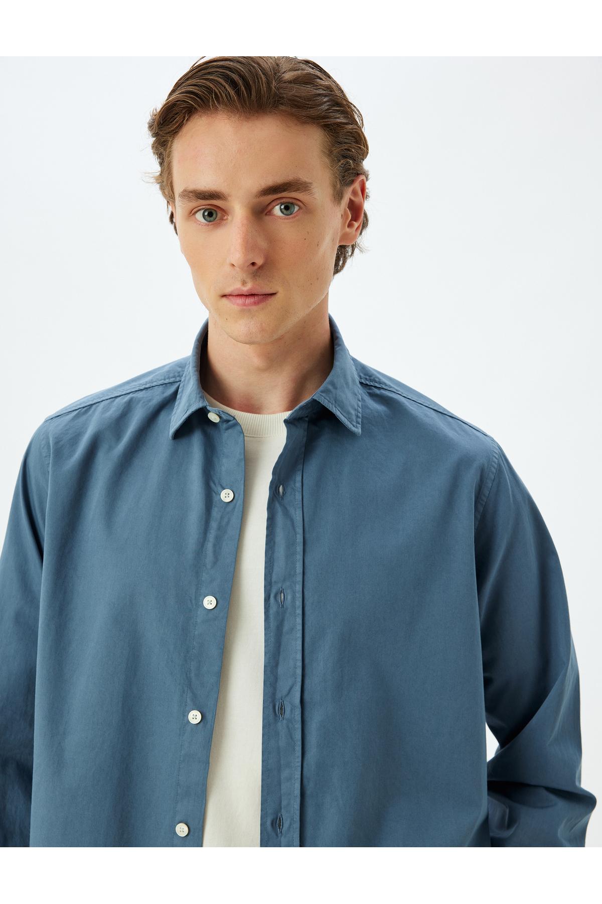 پیراهن پایه آستین بلند یقه ایتالیایی نیمه دکمه دار نخی