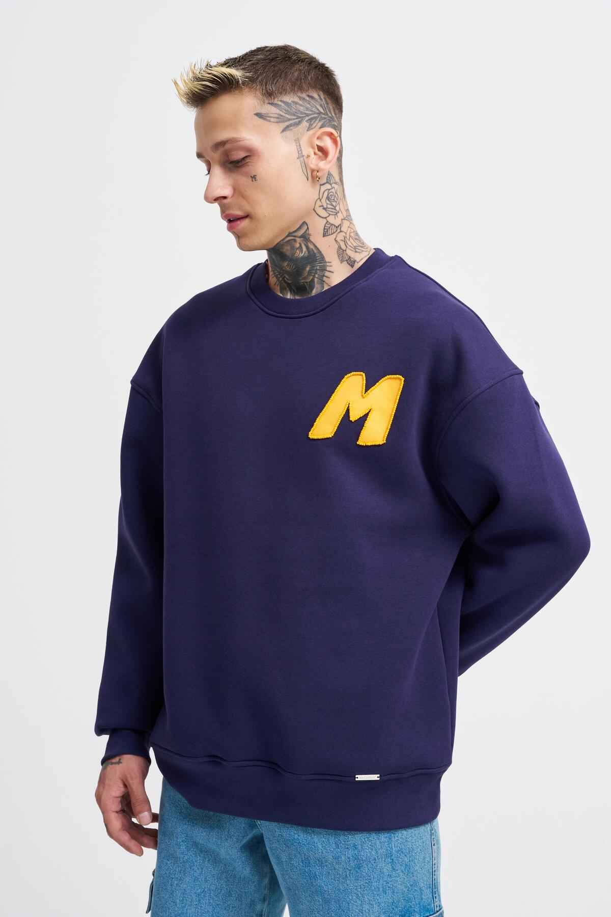 سویشرت مردانه آبی سرمه ای مهره دوزی شده