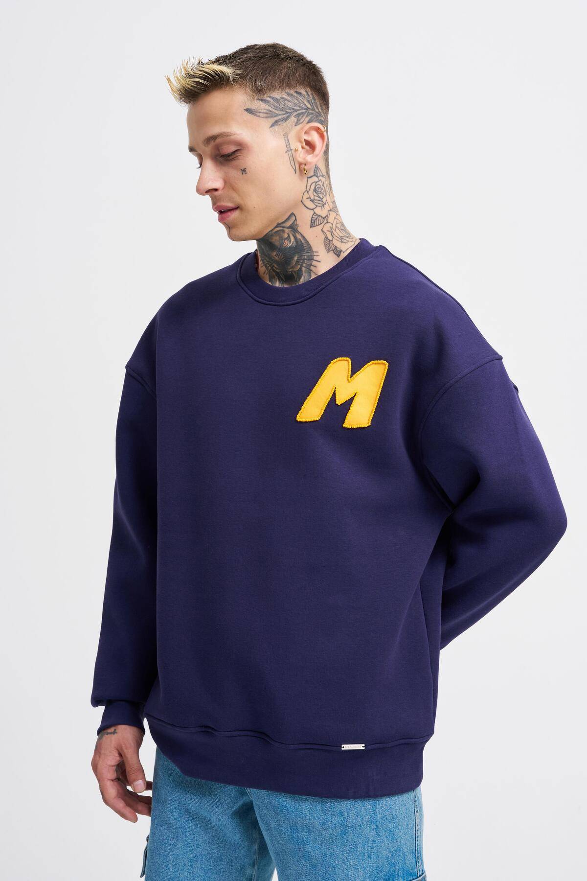 سویشرت مردانه آبی سرمه ای مهره دوزی شده