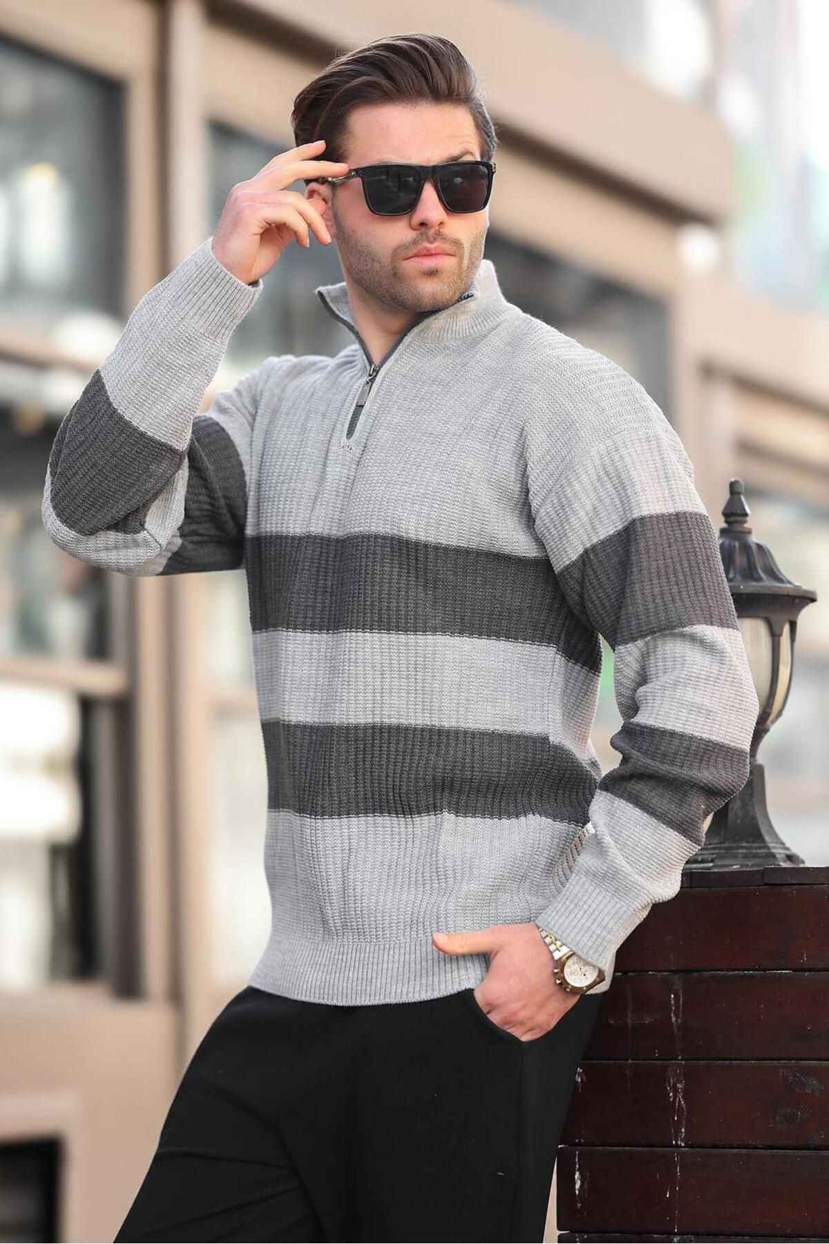 ژاکت مردانه یقه زیپ خاکستری