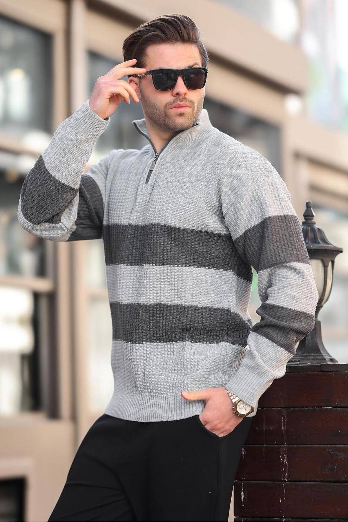 ژاکت مردانه یقه زیپ خاکستری