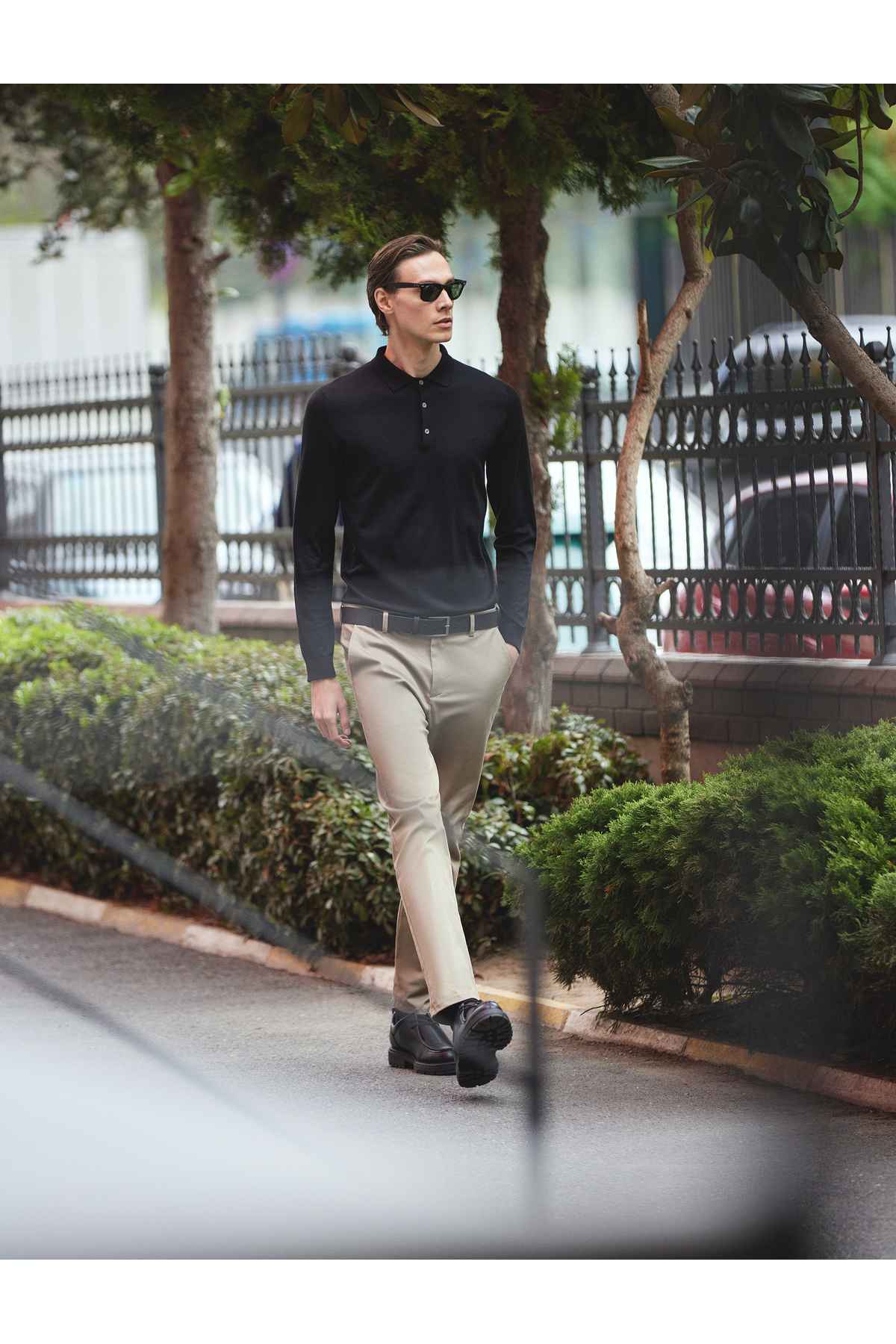 شلوار چینو با جیب باریک، پنبه ای