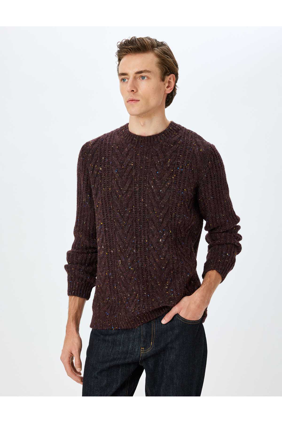 ژاکت بافتنی آستین بلند یقه خدمه