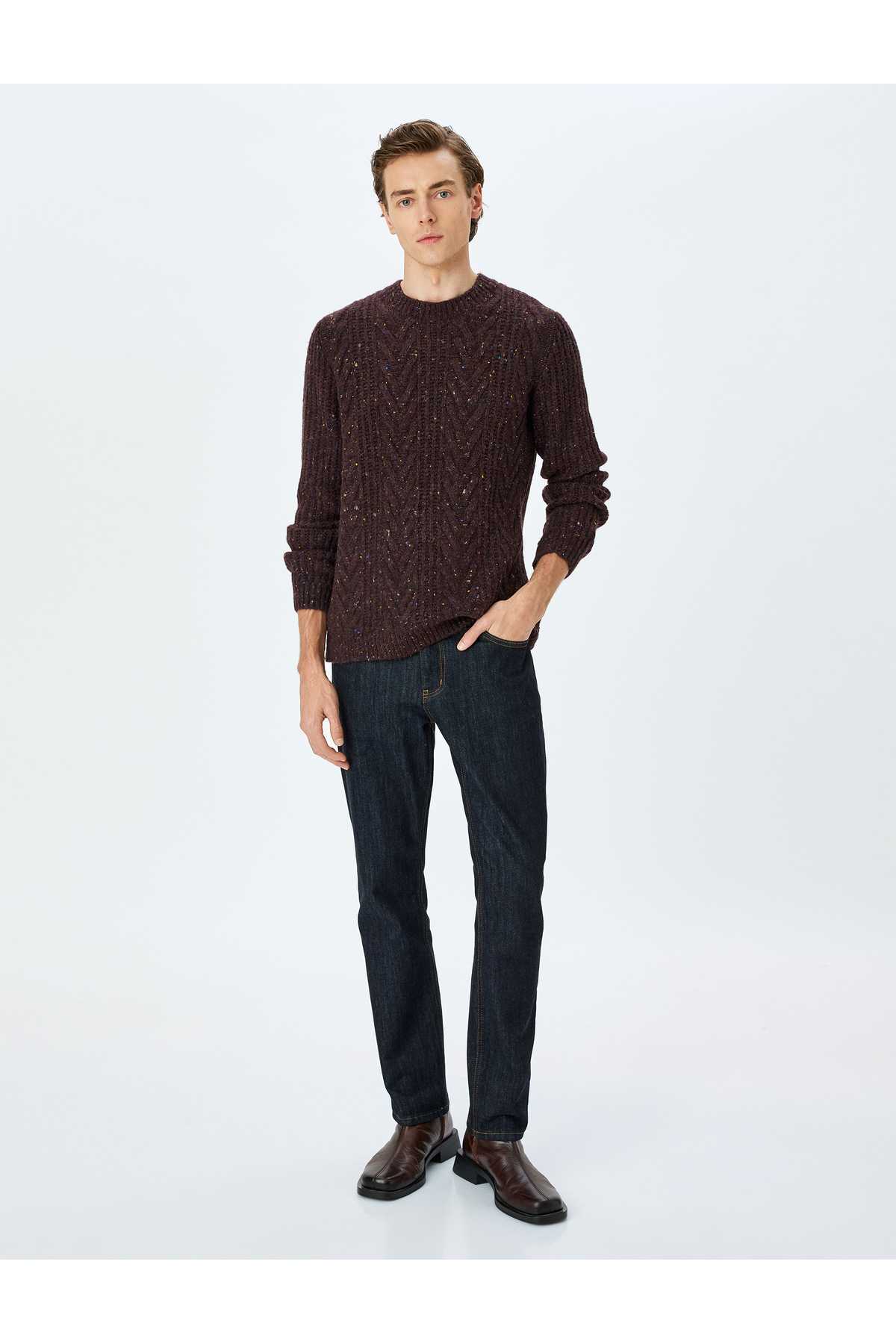 ژاکت بافتنی آستین بلند یقه خدمه