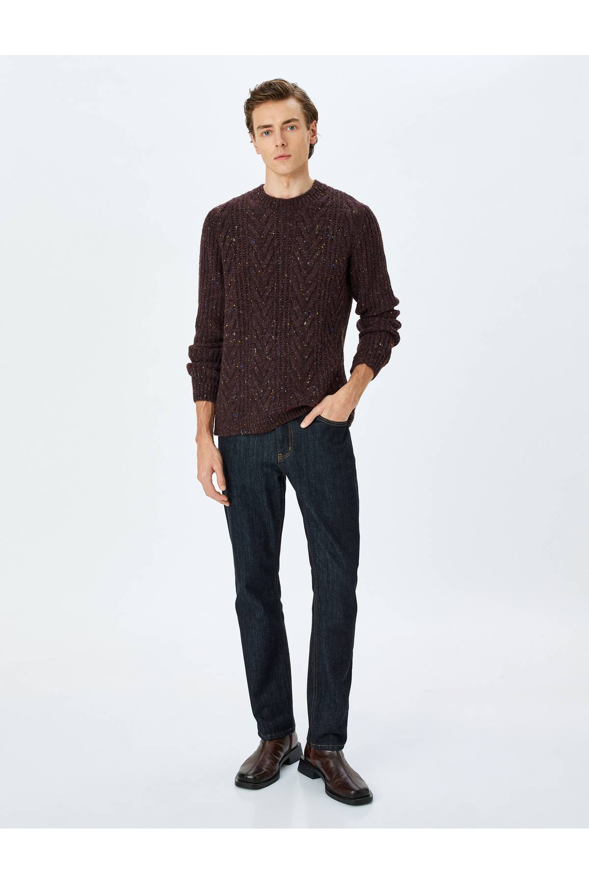 ژاکت بافتنی آستین بلند یقه خدمه