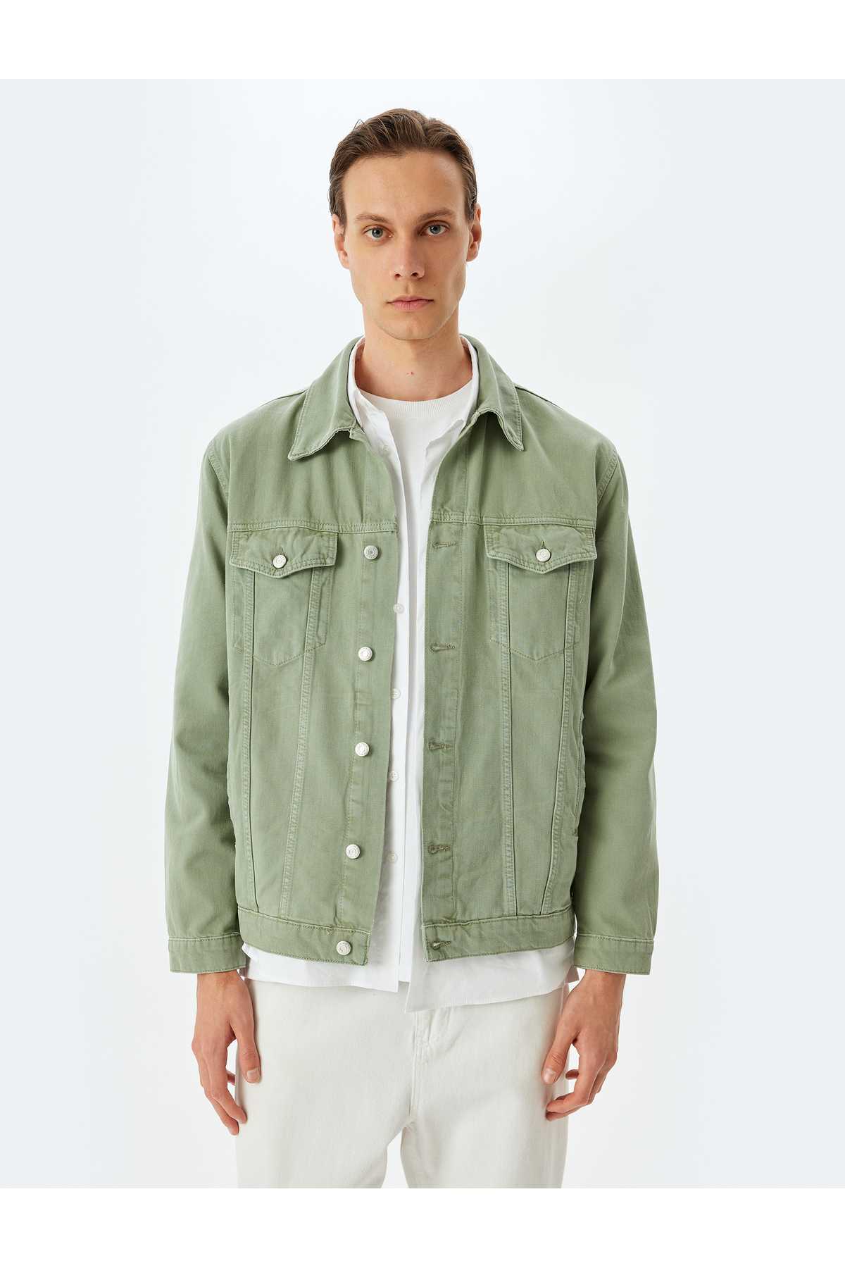 ژاکت جین دکمه دار با جیب پنبه ای