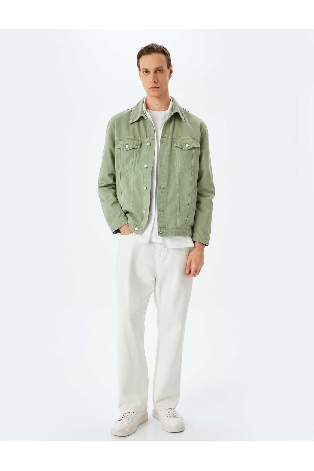 ژاکت جین دکمه دار با جیب پنبه ای