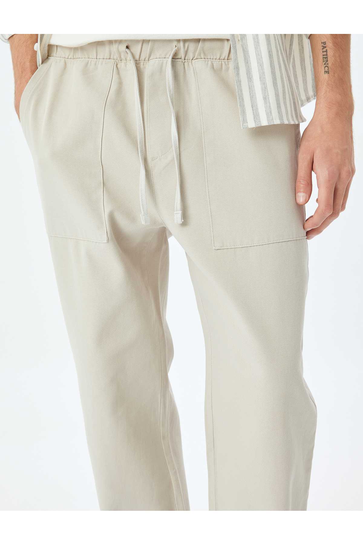 کمر فاقد جزئیات جیب شلوار پنبه چینو