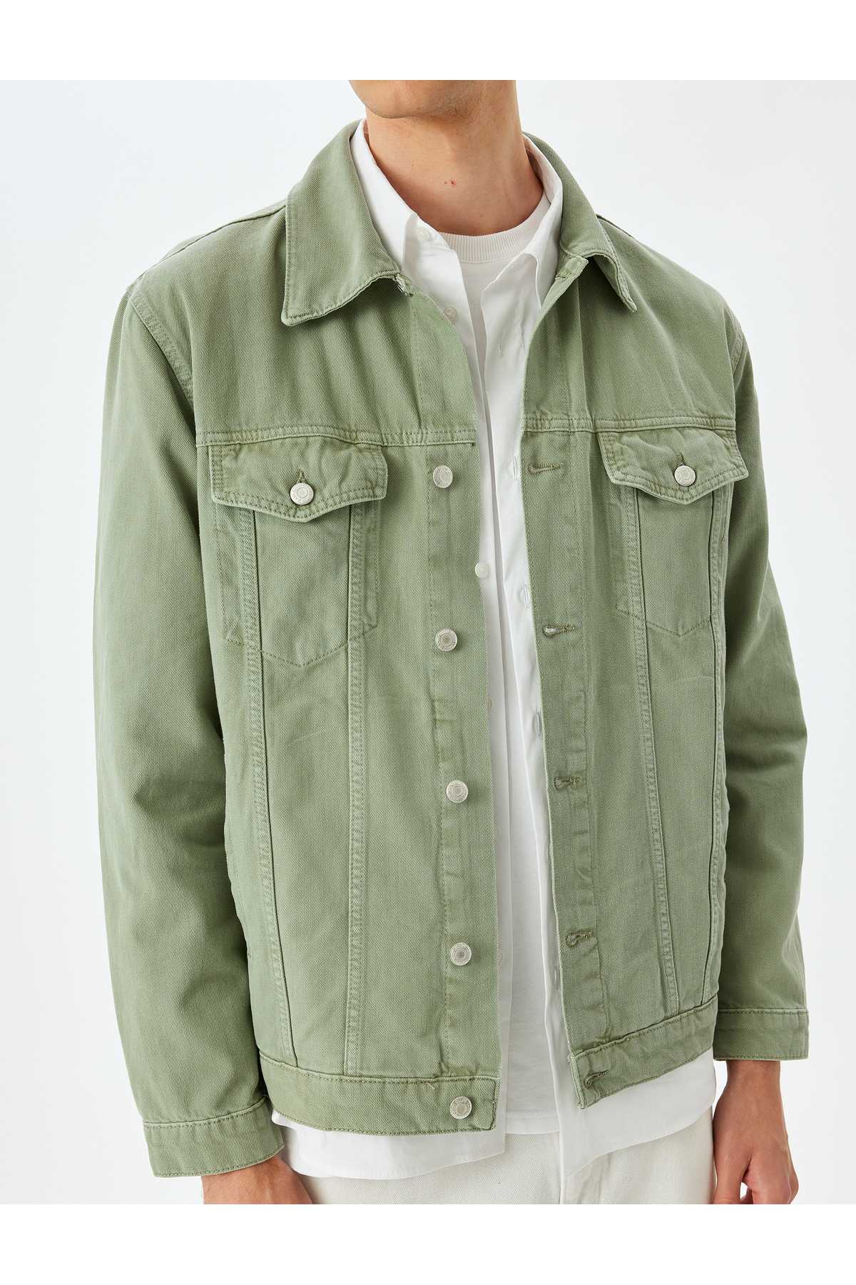 ژاکت جین دکمه دار با جیب پنبه ای