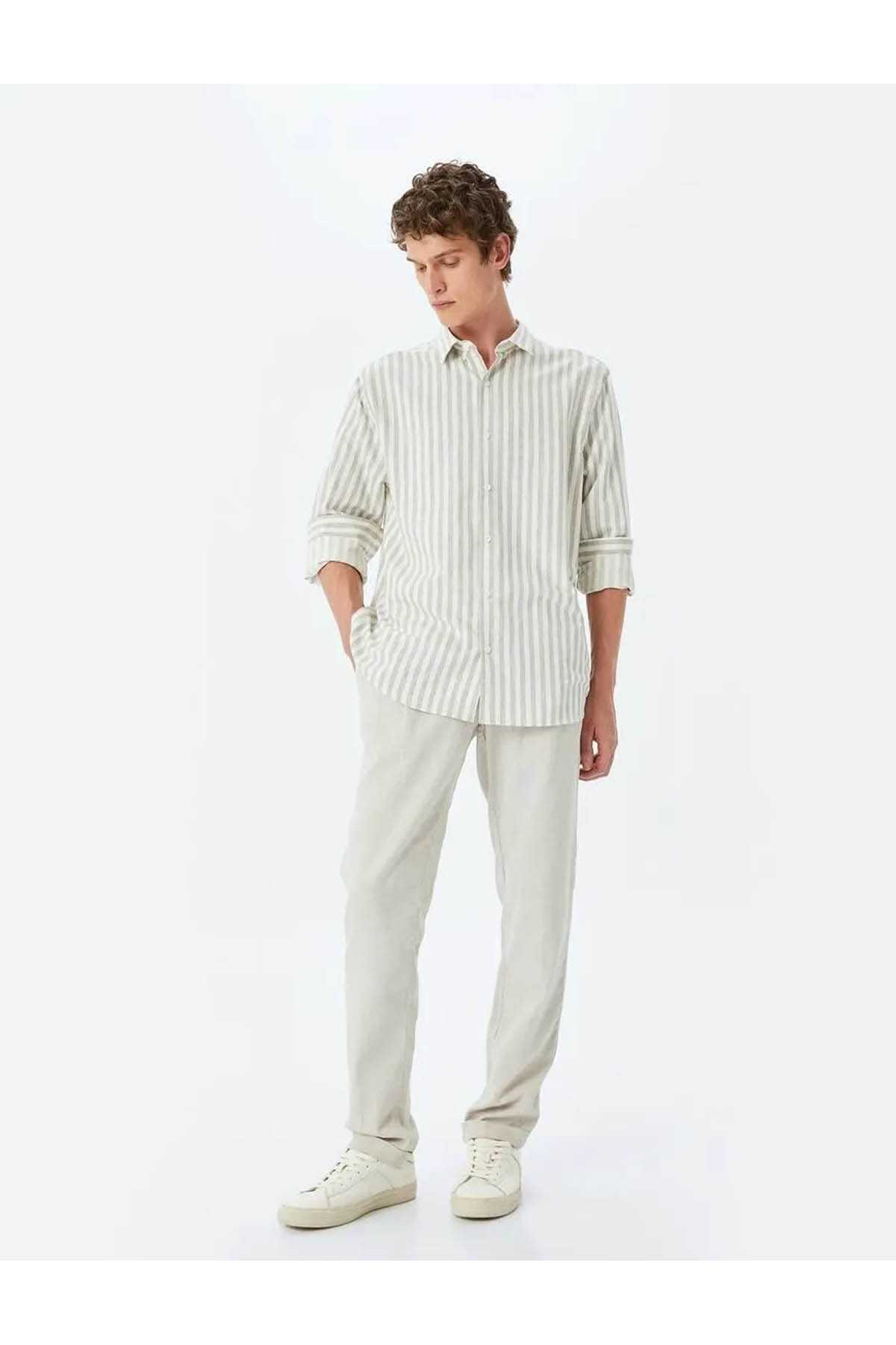 پیراهن مرد خاکستری راه راه باریک 5SAM60004HW