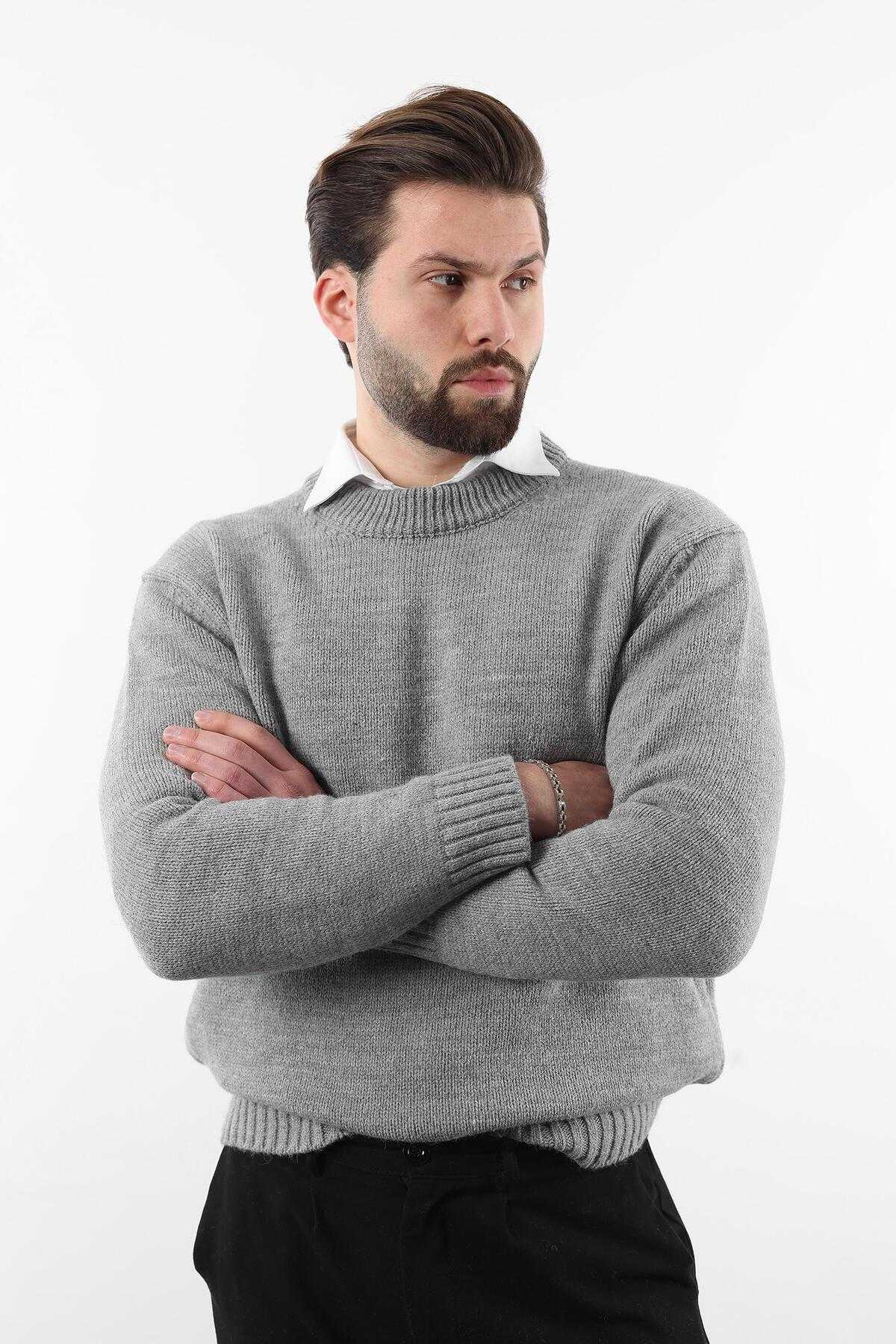 ژاکت بافتنی مردانه یقه کروی خاکستری