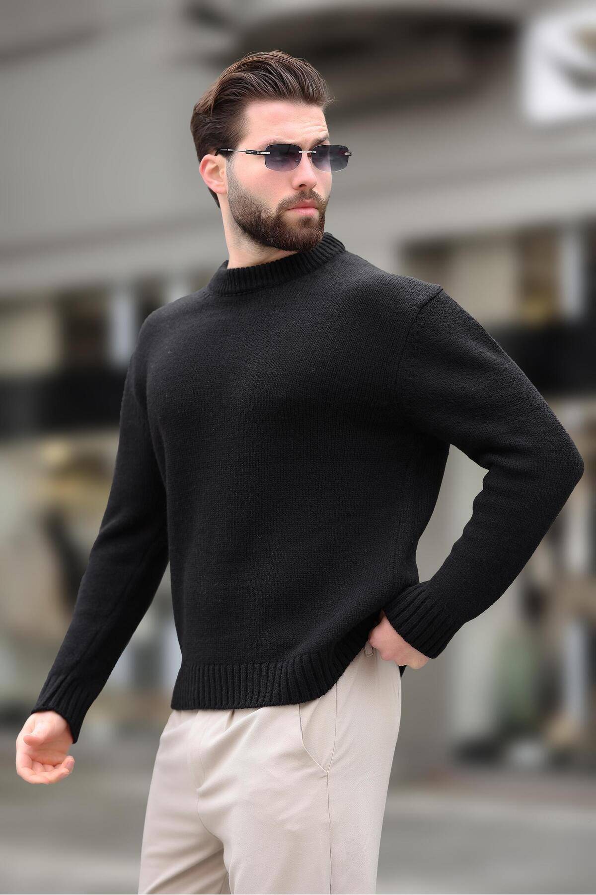 ژاکت بافتنی مردانه یقه کروی خاکستری