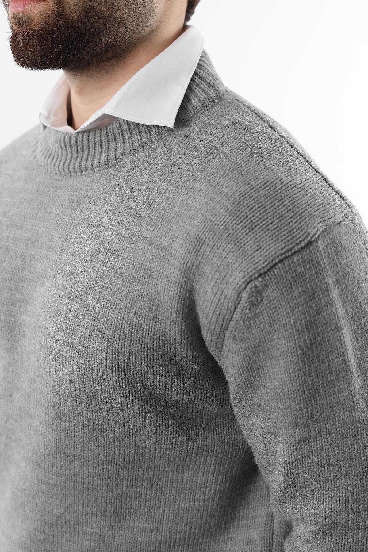 ژاکت بافتنی مردانه یقه کروی خاکستری