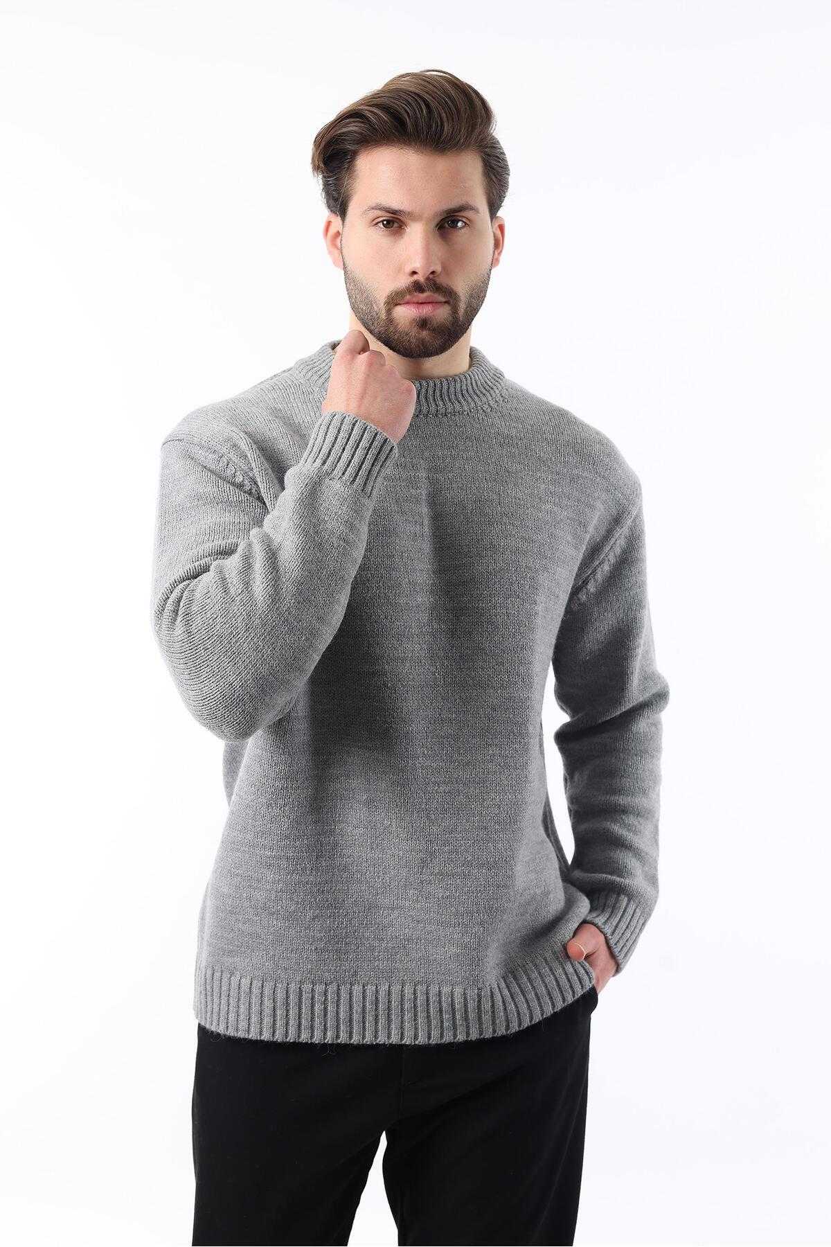 ژاکت بافتنی مردانه یقه کروی خاکستری