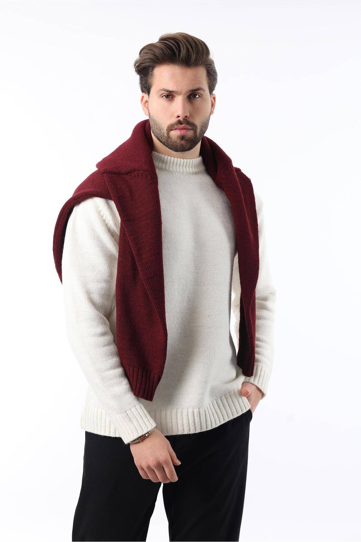 ژاکت بافتنی مردانه یقه کروی خاکستری