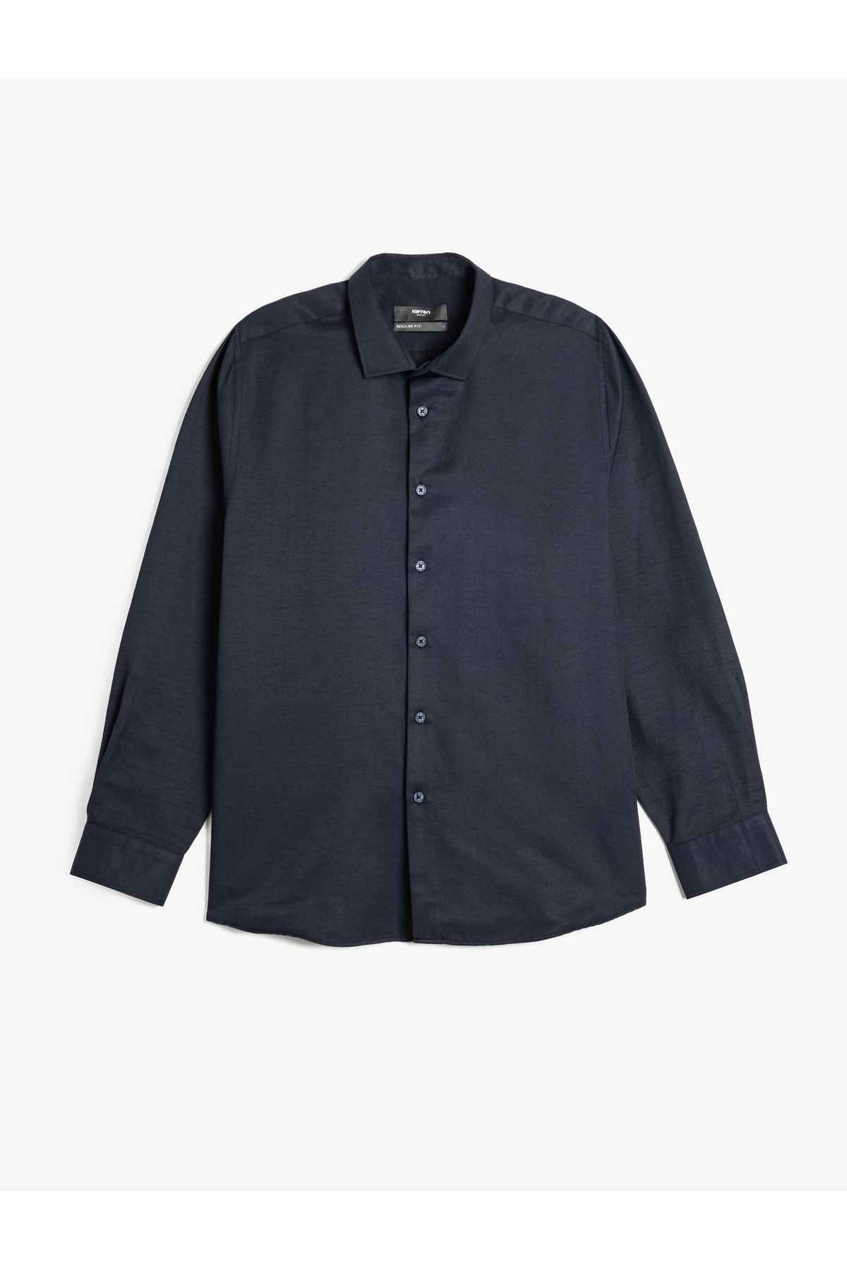 پیراهن یقه ایتالیایی آستین بلند کلاسیک ترکیبی نخی