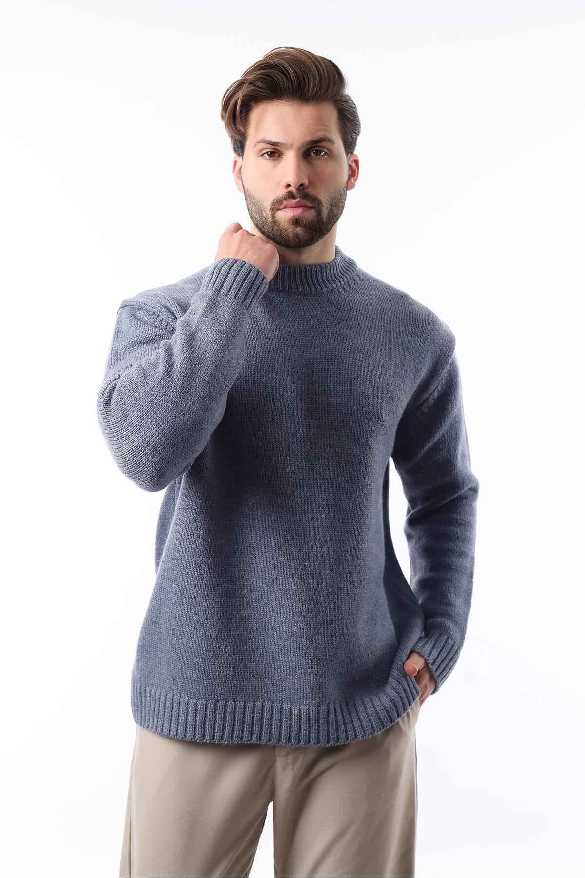 ژاکت بافتنی مردانه یقه کروی خاکستری