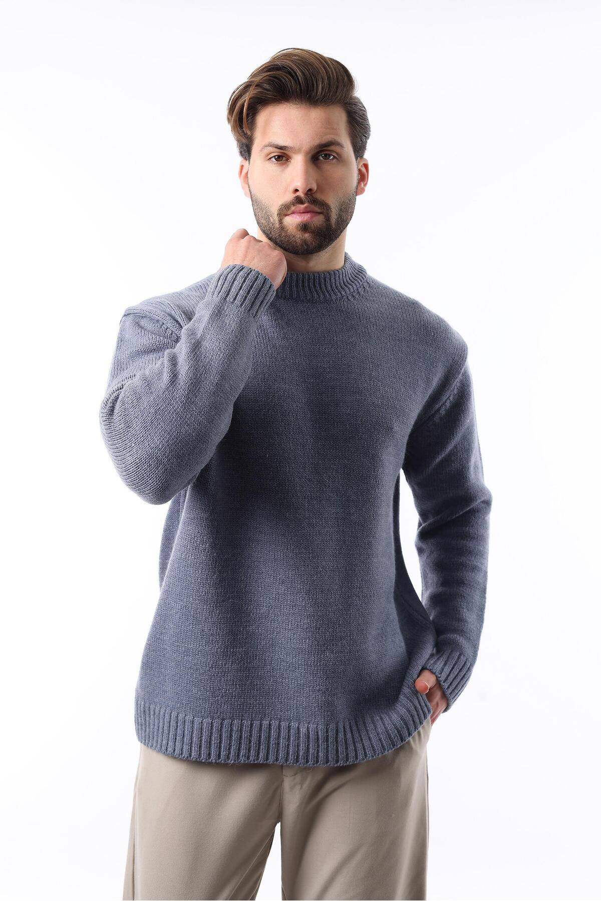 ژاکت بافتنی مردانه یقه کروی خاکستری