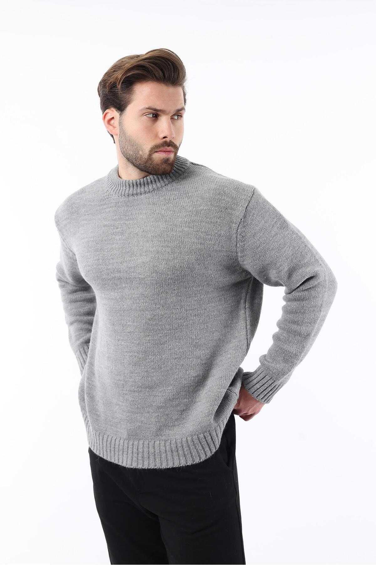 ژاکت بافتنی مردانه یقه کروی خاکستری