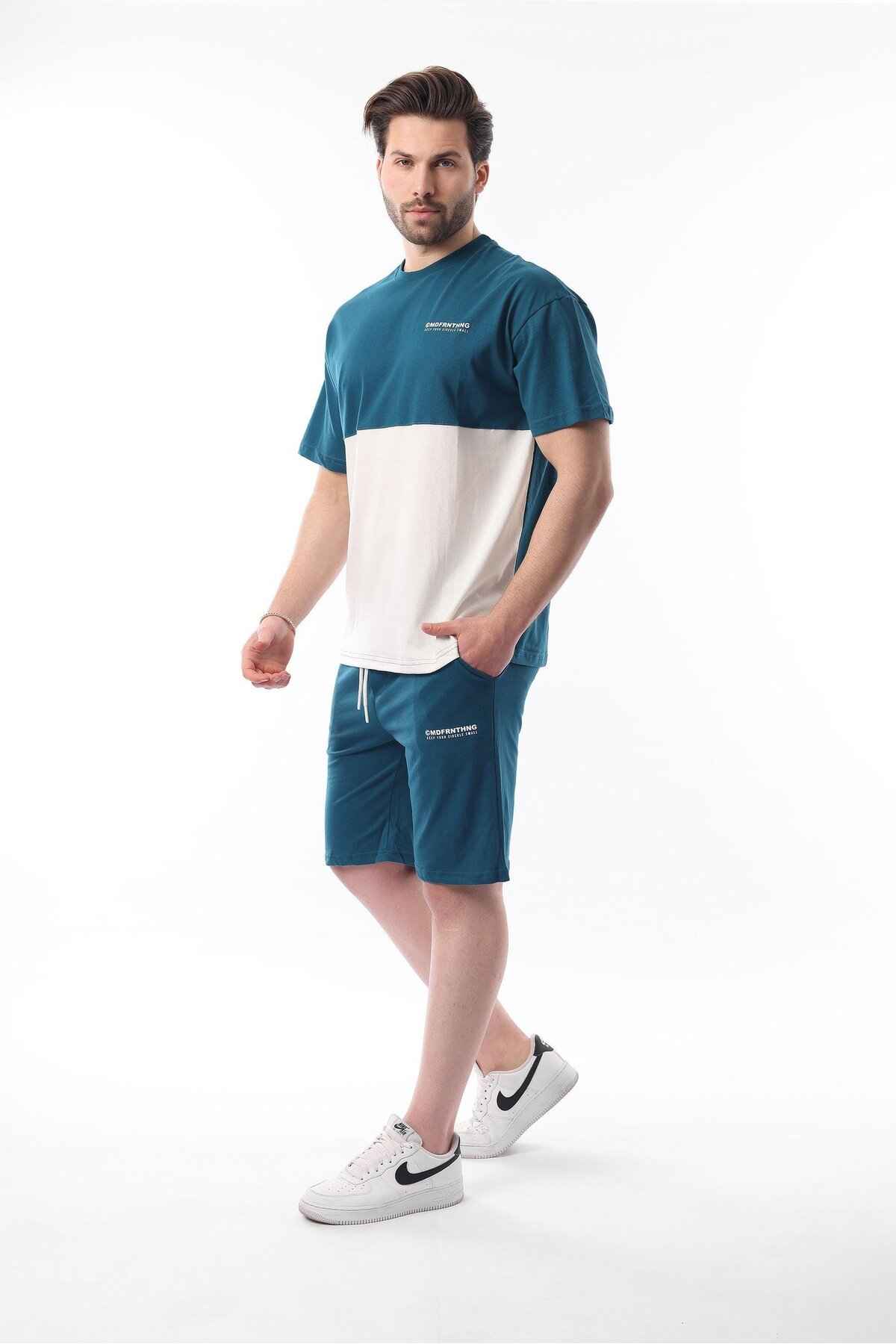 بلوک رنگ چاپی آبی چاپ شده نفتی شلوار کمر قابل تنظیم