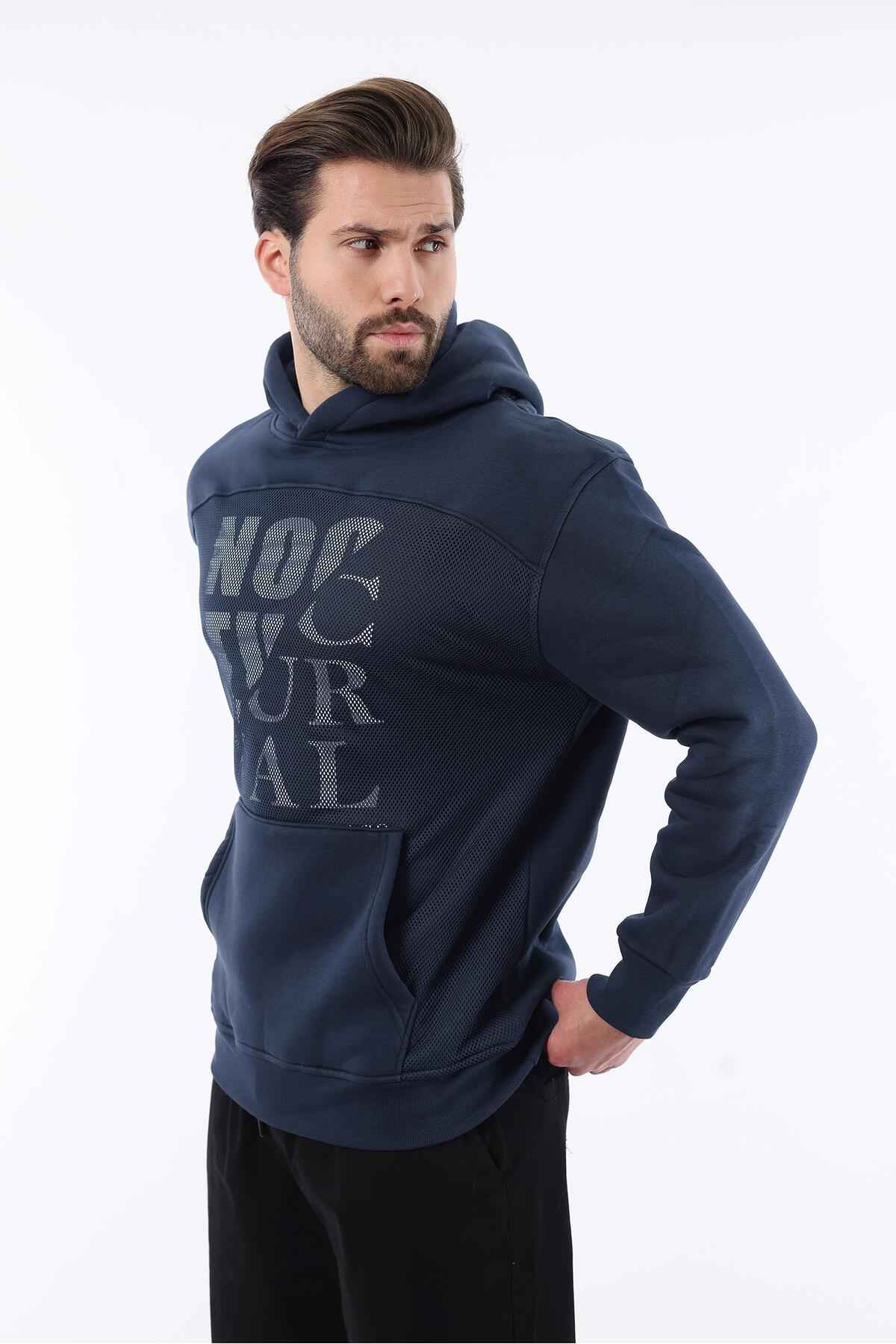 سویشرت مردانه کلاهدار مشکی با جزئیات جیبی