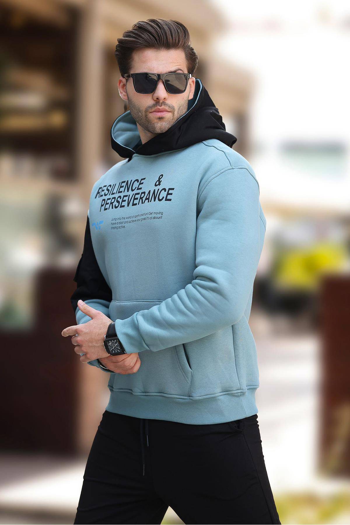 سویشرت مردانه کلاهدار خاکی با چاپ جزئیات جیبی