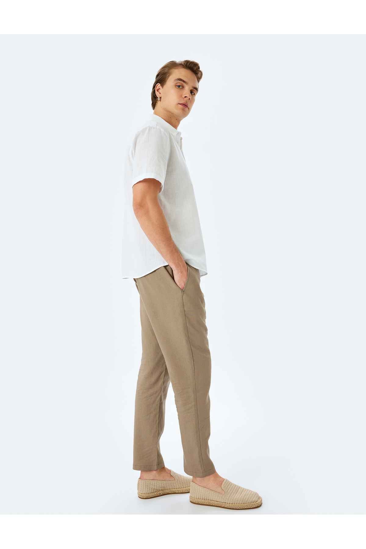 شلوار چینی ترکیبی ویسکوز کتان با کمربند