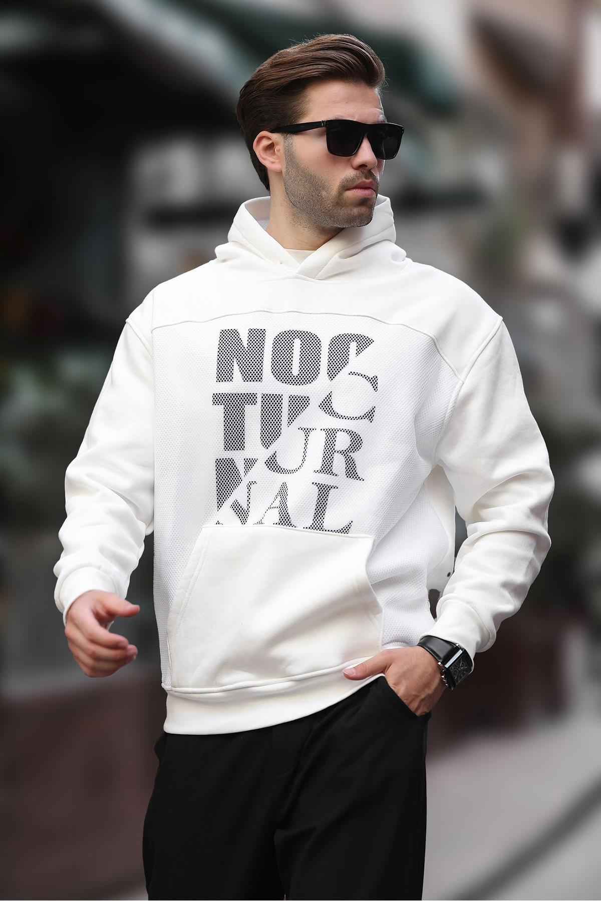 سویشرت مردانه کلاهدار مشکی با جزئیات جیبی