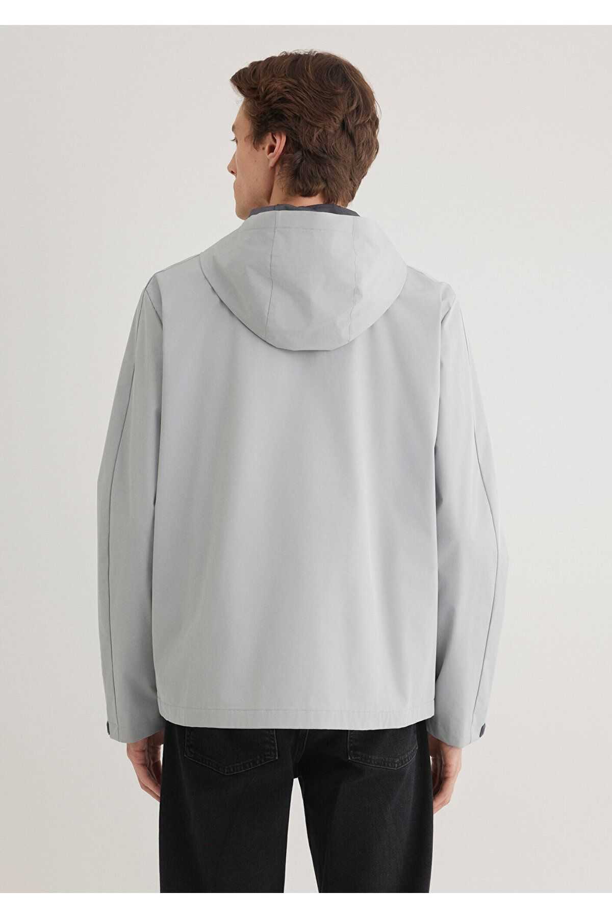 کاپشن خاکستری کلاهدار تناسب منظم / برش معمولی -70093