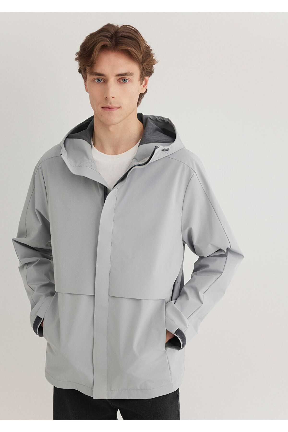 کاپشن خاکستری کلاهدار تناسب منظم / برش معمولی -70093