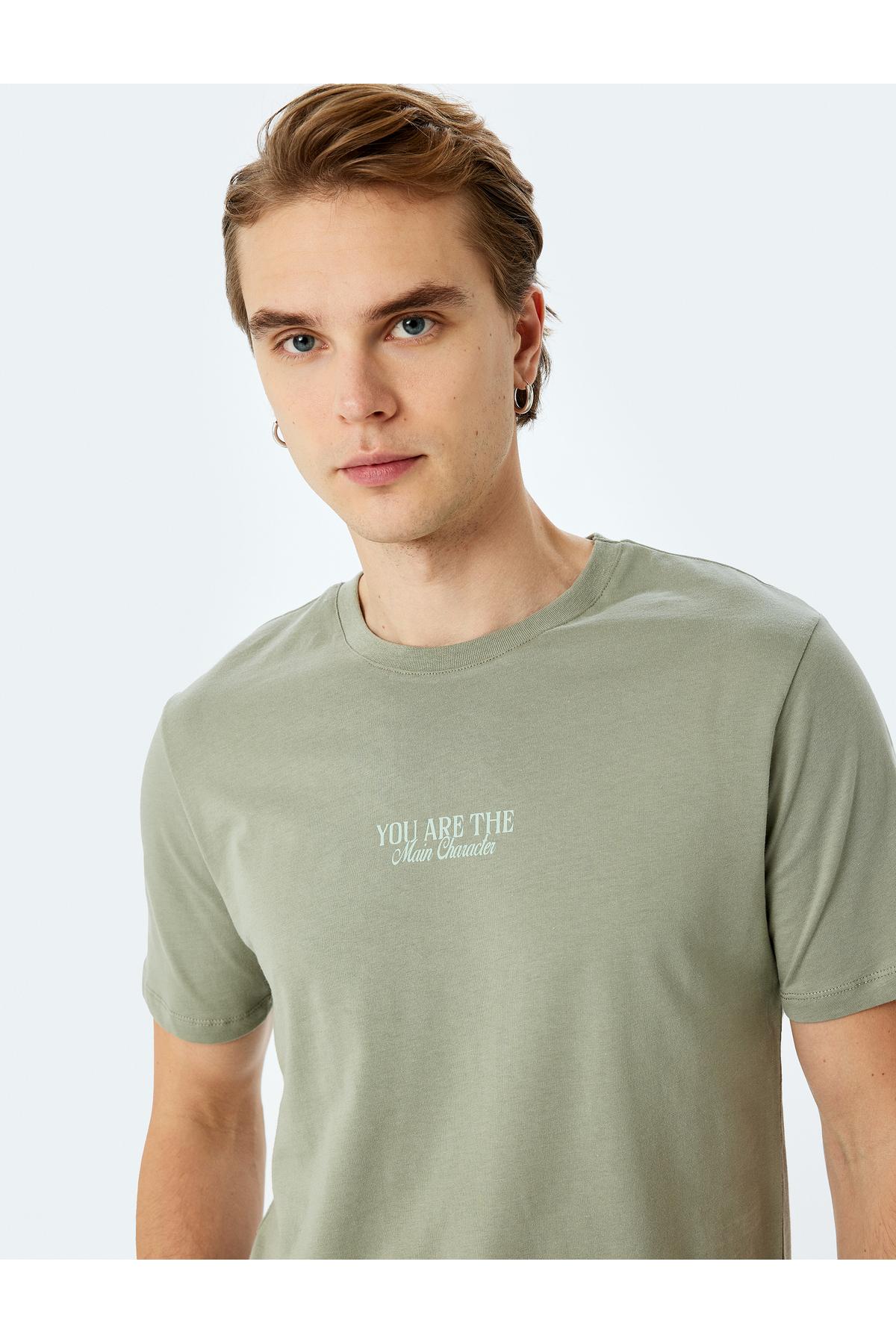 شعار چاپ شده پنبه آستین کوتاه یقه دوچرخه باریک تناسب T -shirt