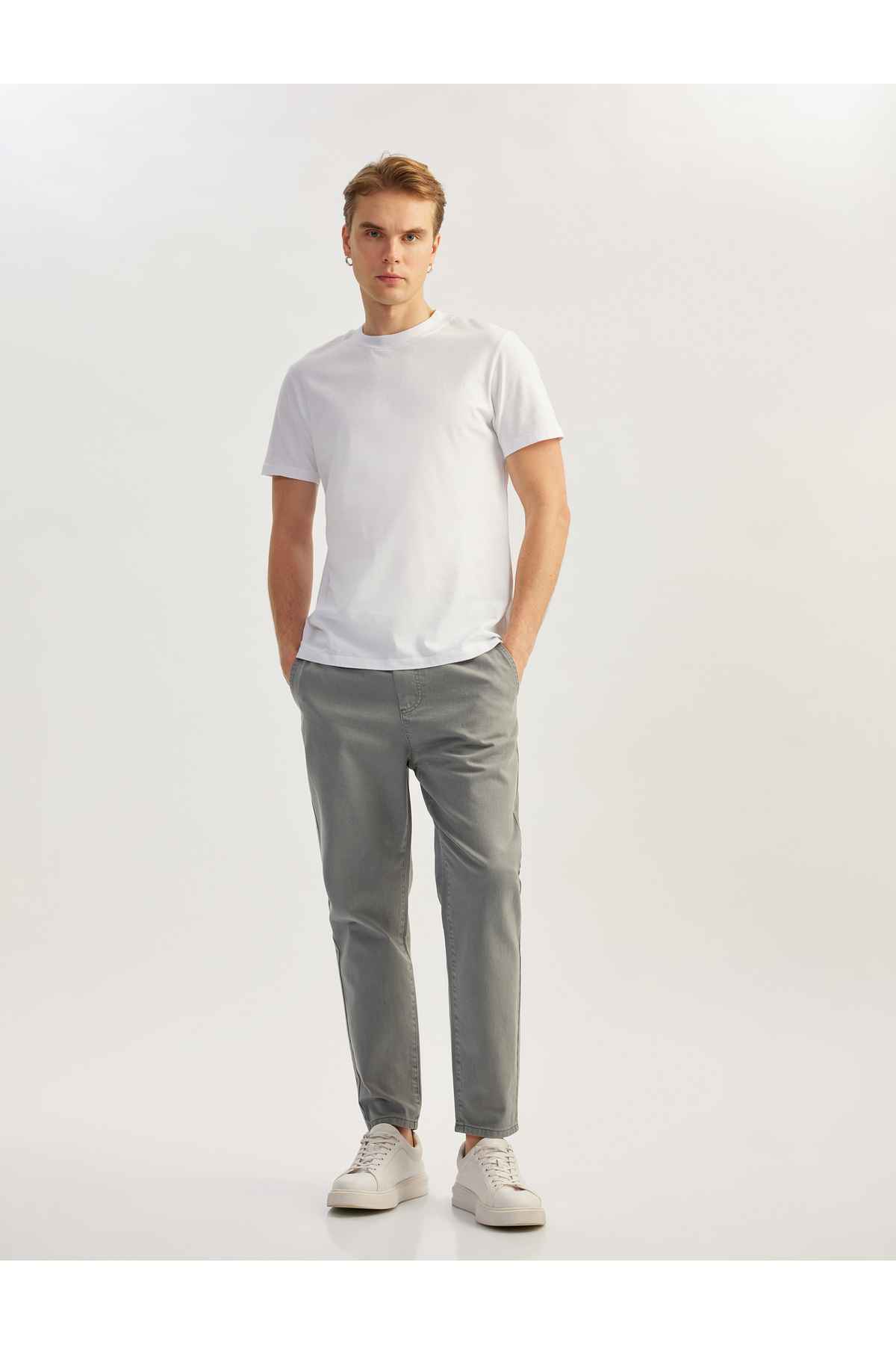 شلوار شلوار نخی با جنس جیبی راست و راست با کمربند