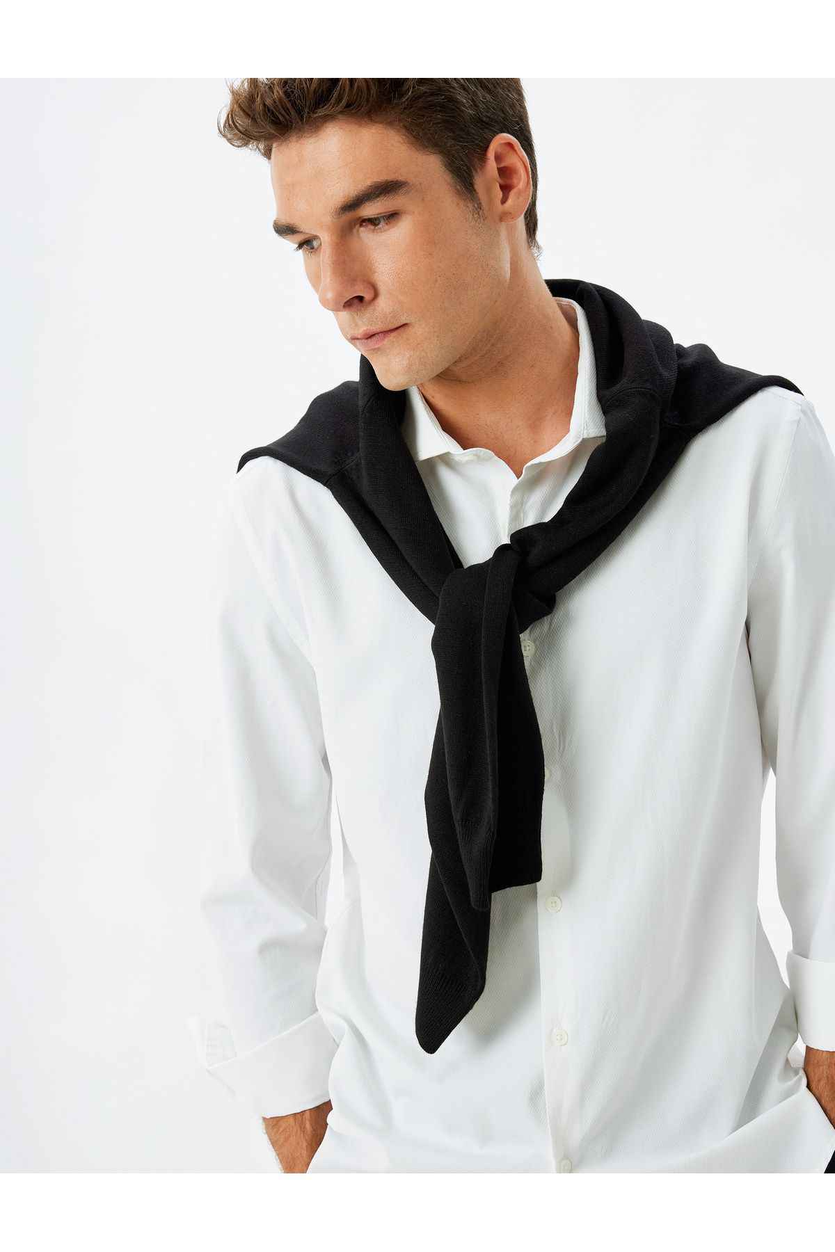 پیراهن کلاسیک باریک و باریک آستین بلند نیمی از یقه ایتالیایی پنبه مخلوط