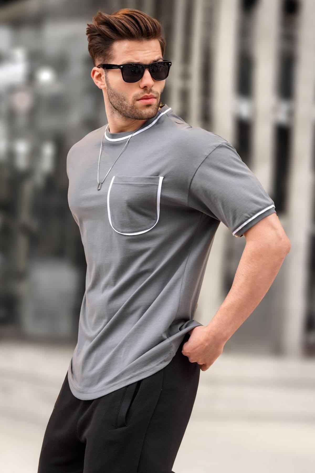 تیشرت مردانه سبز نعنایی با جزئیات جیبی