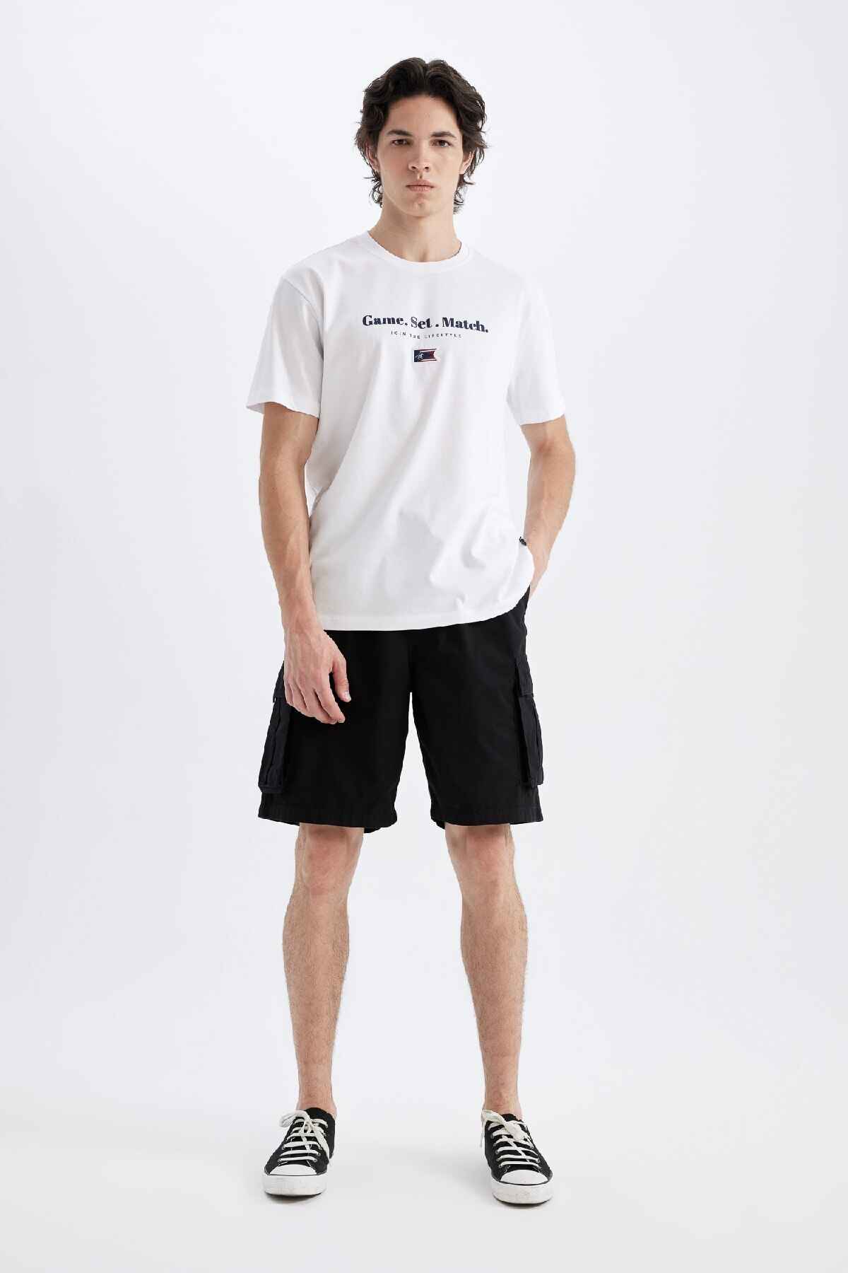 شلوارک شلوارک برمودا گاباردین با پای راست Relax Fit C5400ax24sm