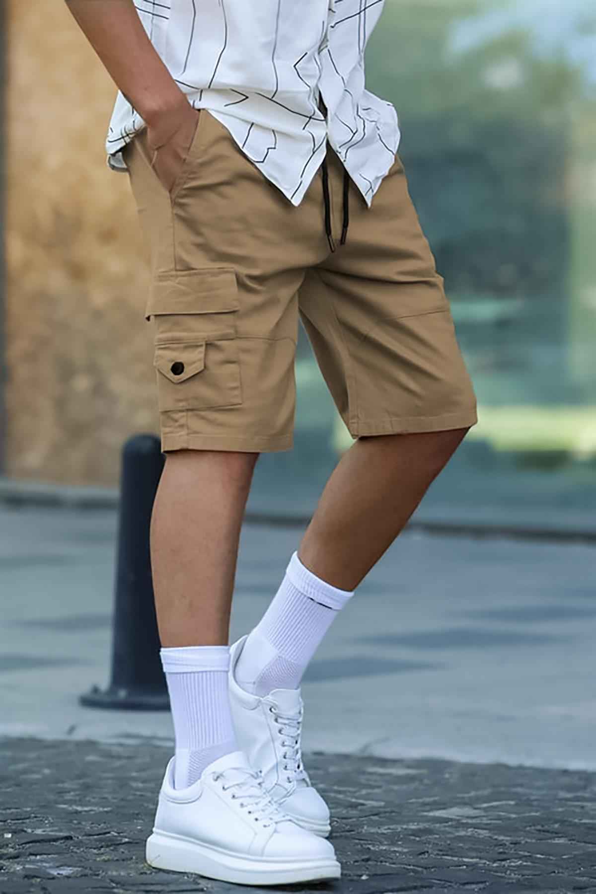 شورت کاپری مردانه جیبی مشکی کارگو