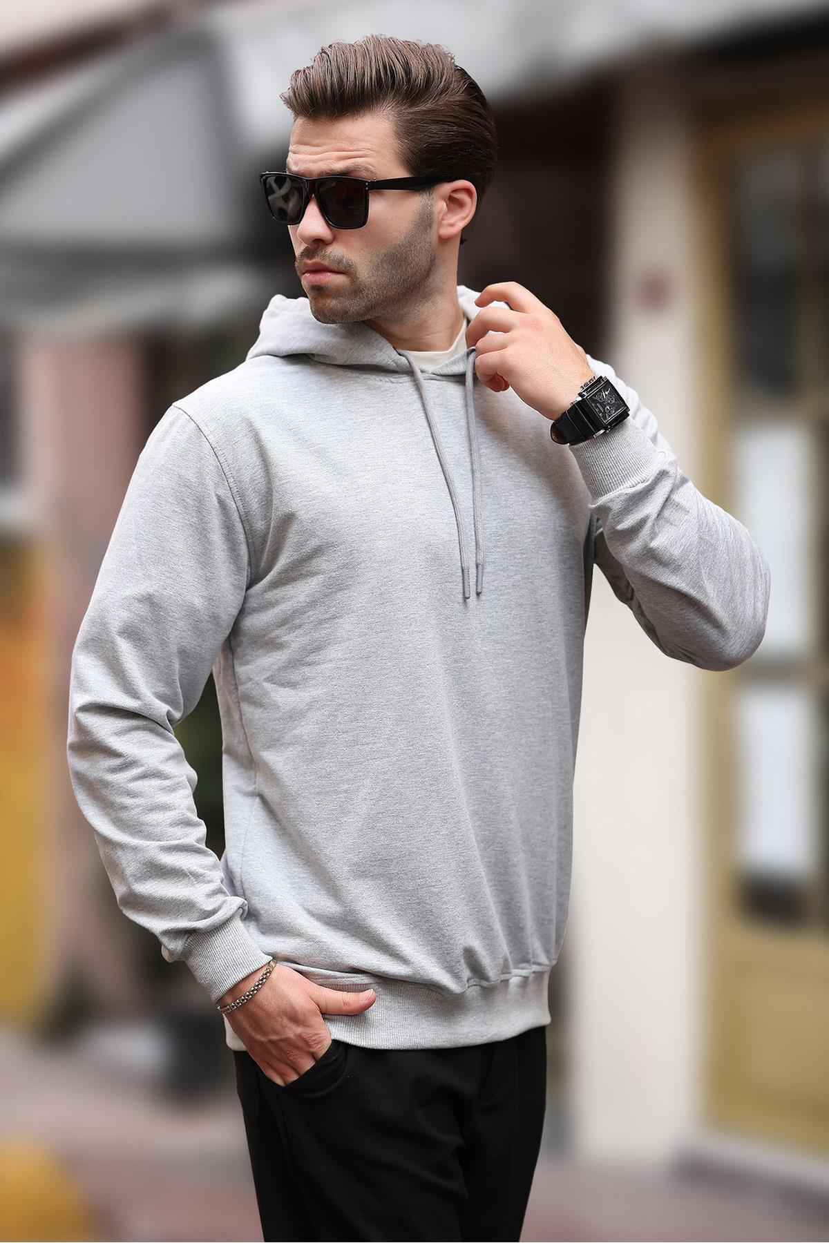 سویشرت مردانه سرپوش خاکستری