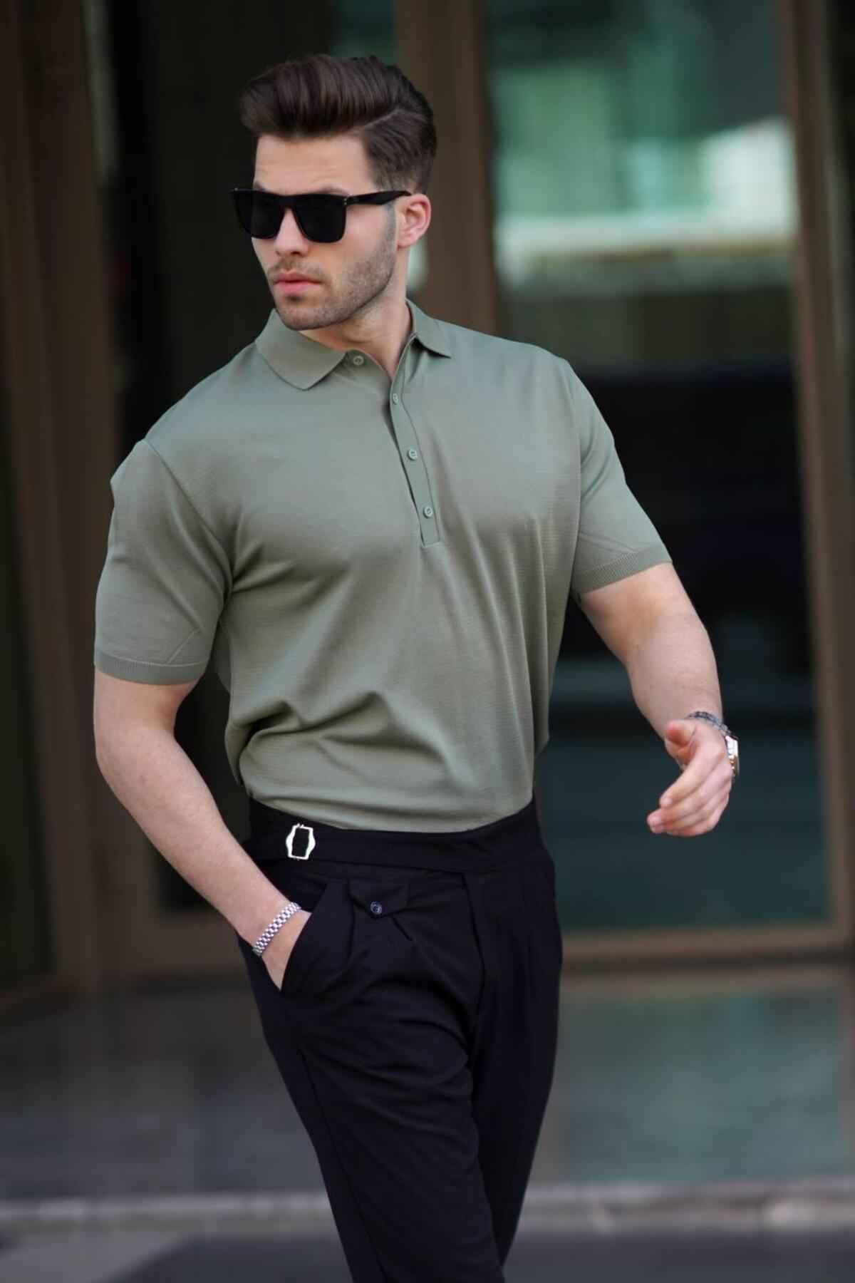 تیشرت ساده یقه پولو مردانه طوسی