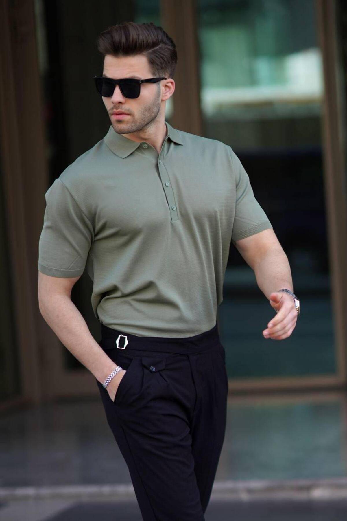 تیشرت ساده یقه پولو مردانه طوسی