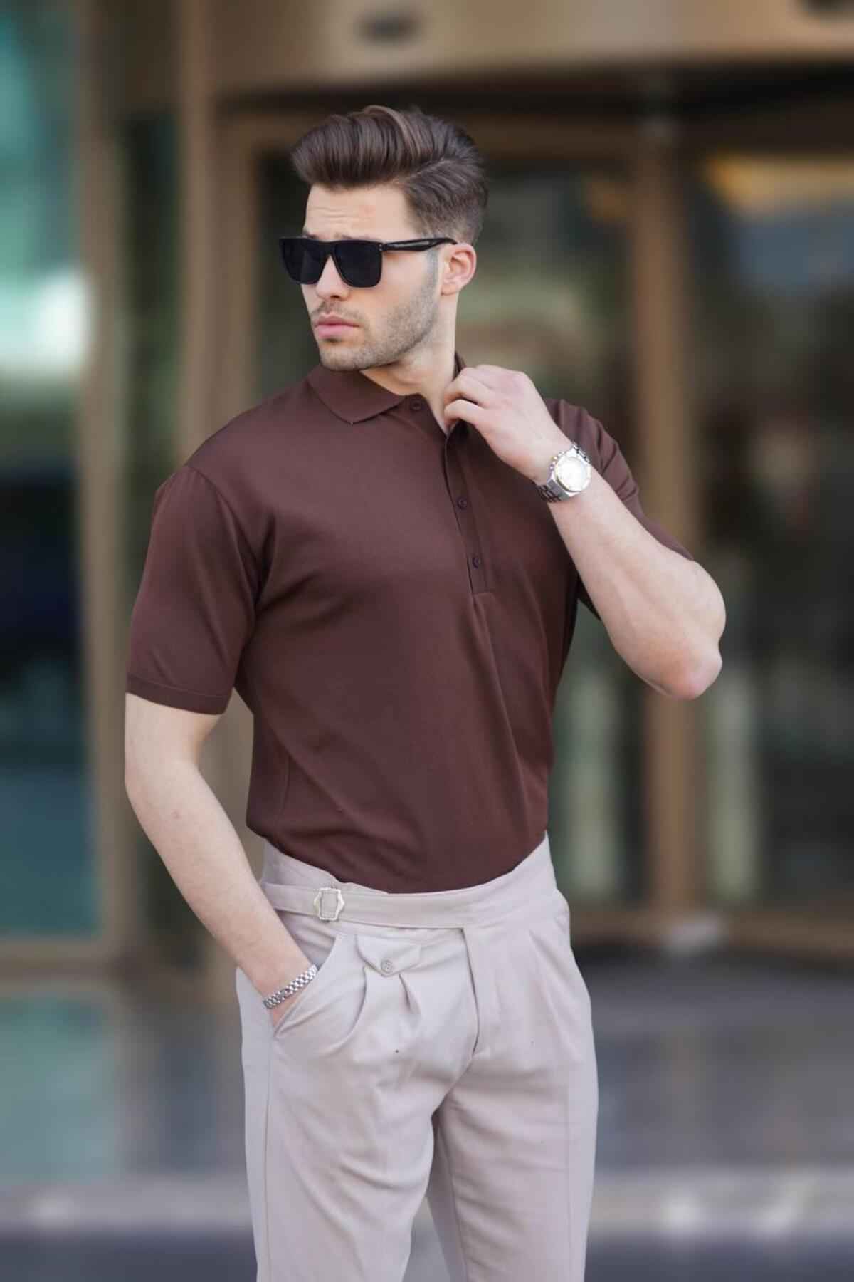 تیشرت ساده یقه پولو مردانه طوسی