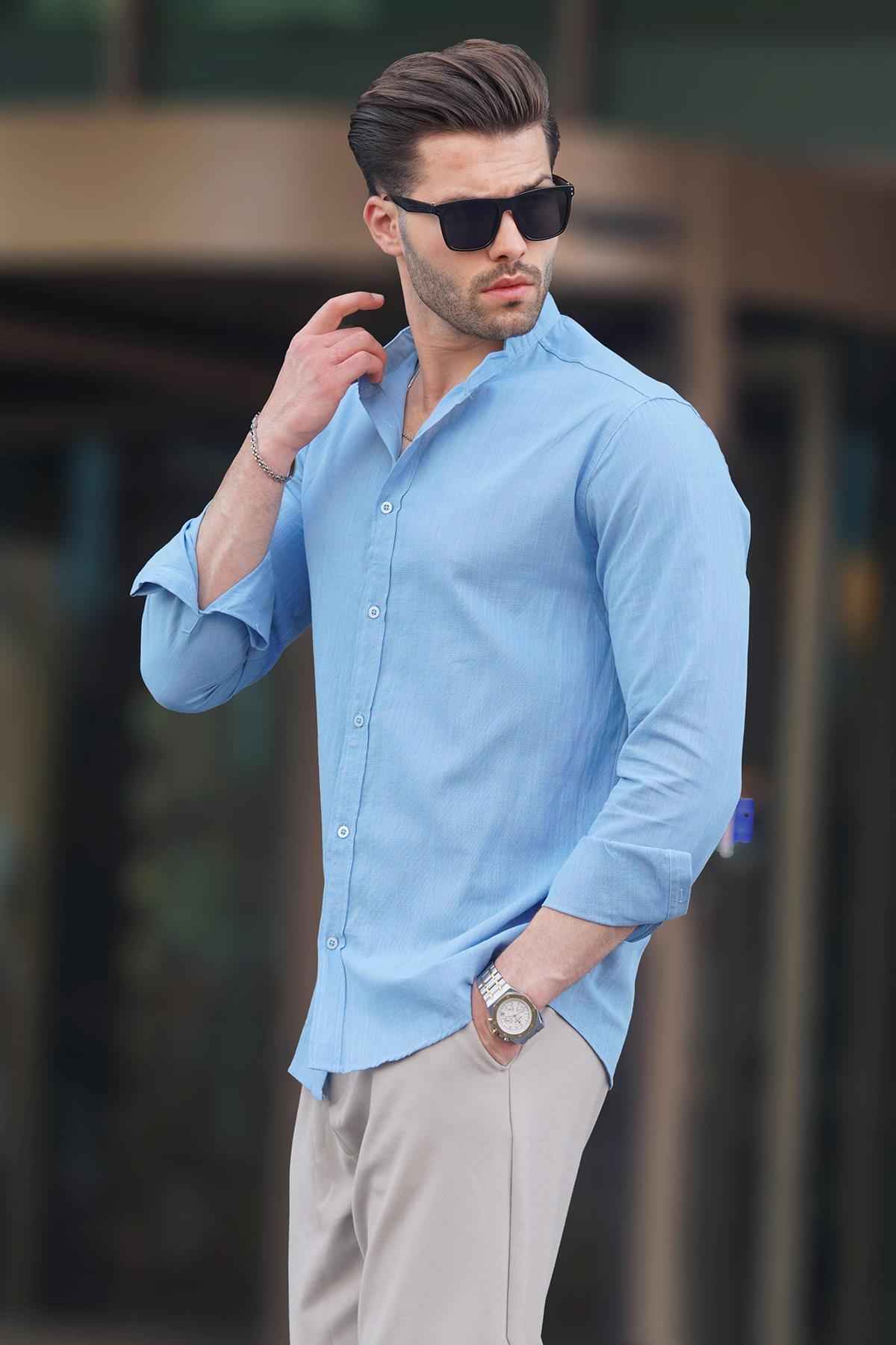 پیراهن مردانه آستین بلند پنبه ای یقه جامد مشکی