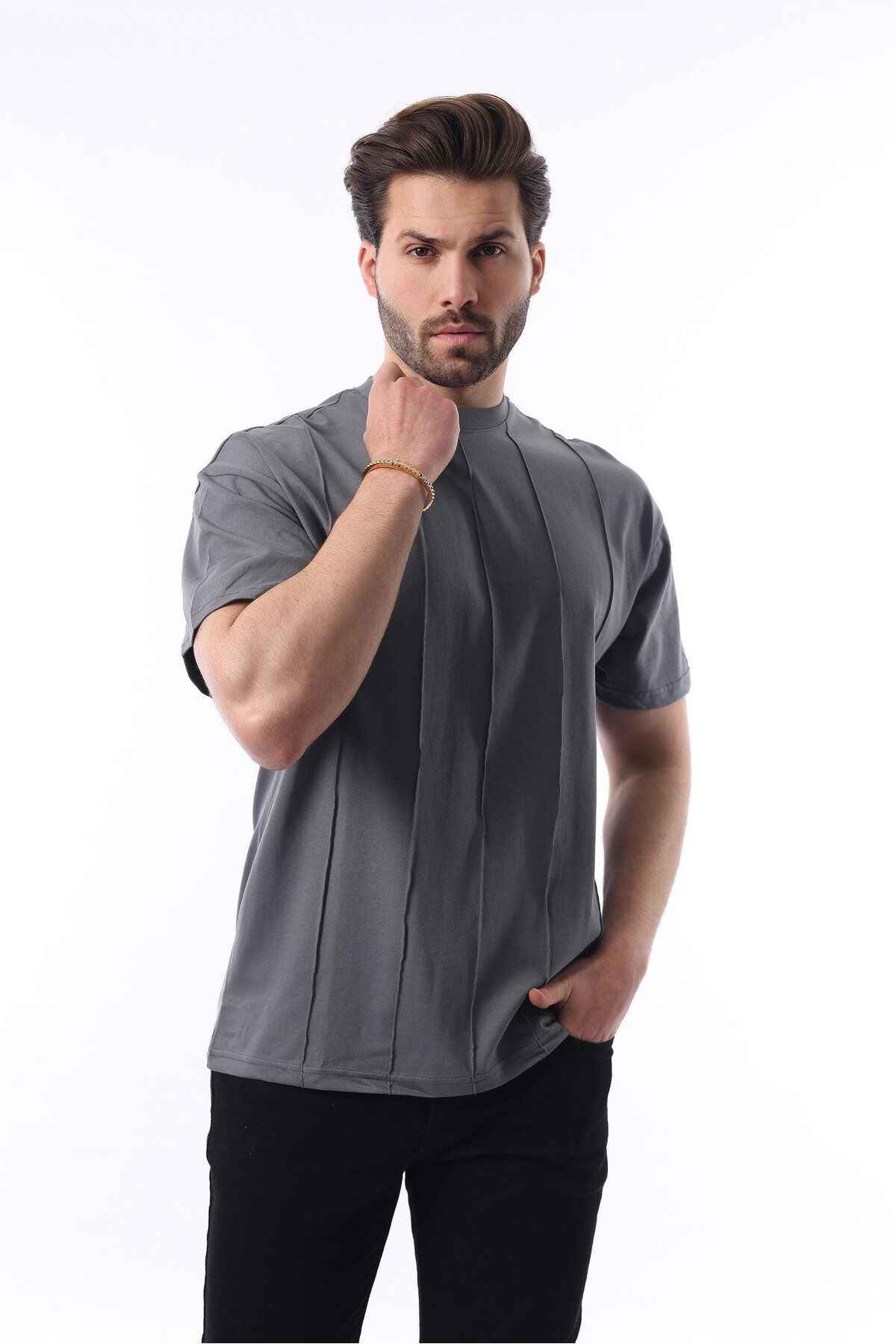تیشرت مردانه یقه یقه خاکستری رنگ شده