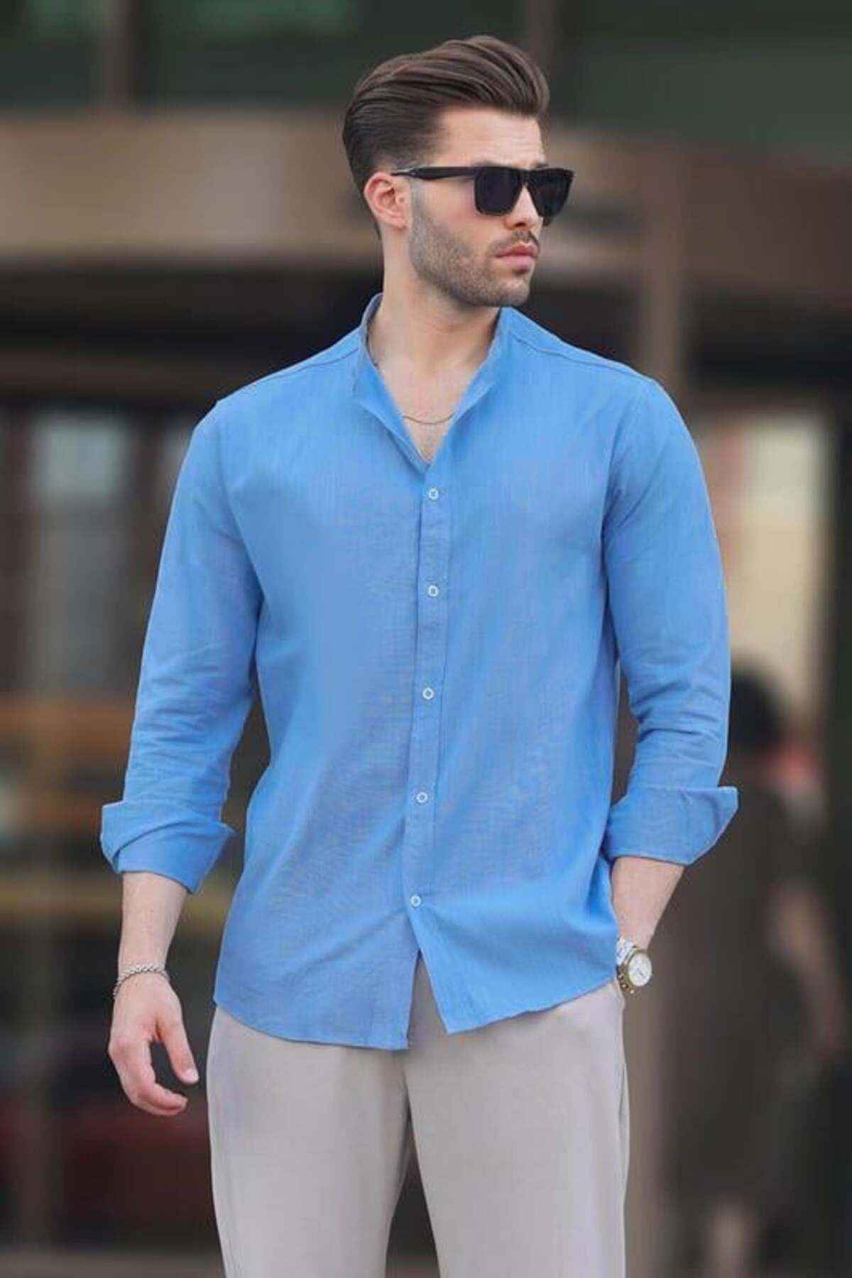 پیراهن مردانه آستین بلند پنبه ای یقه جامد مشکی