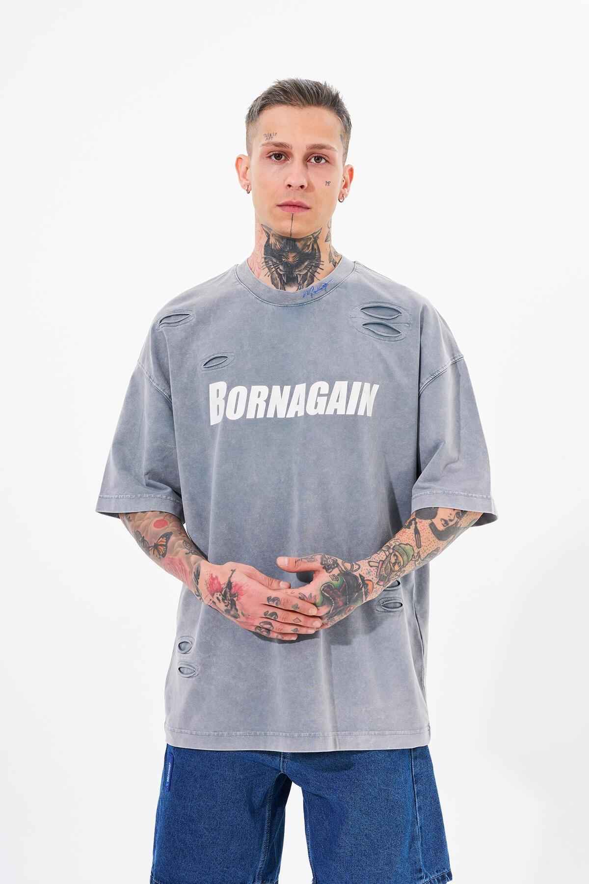 تیشرت نیلی با نور شسته شده مردانه متولد شده دوباره