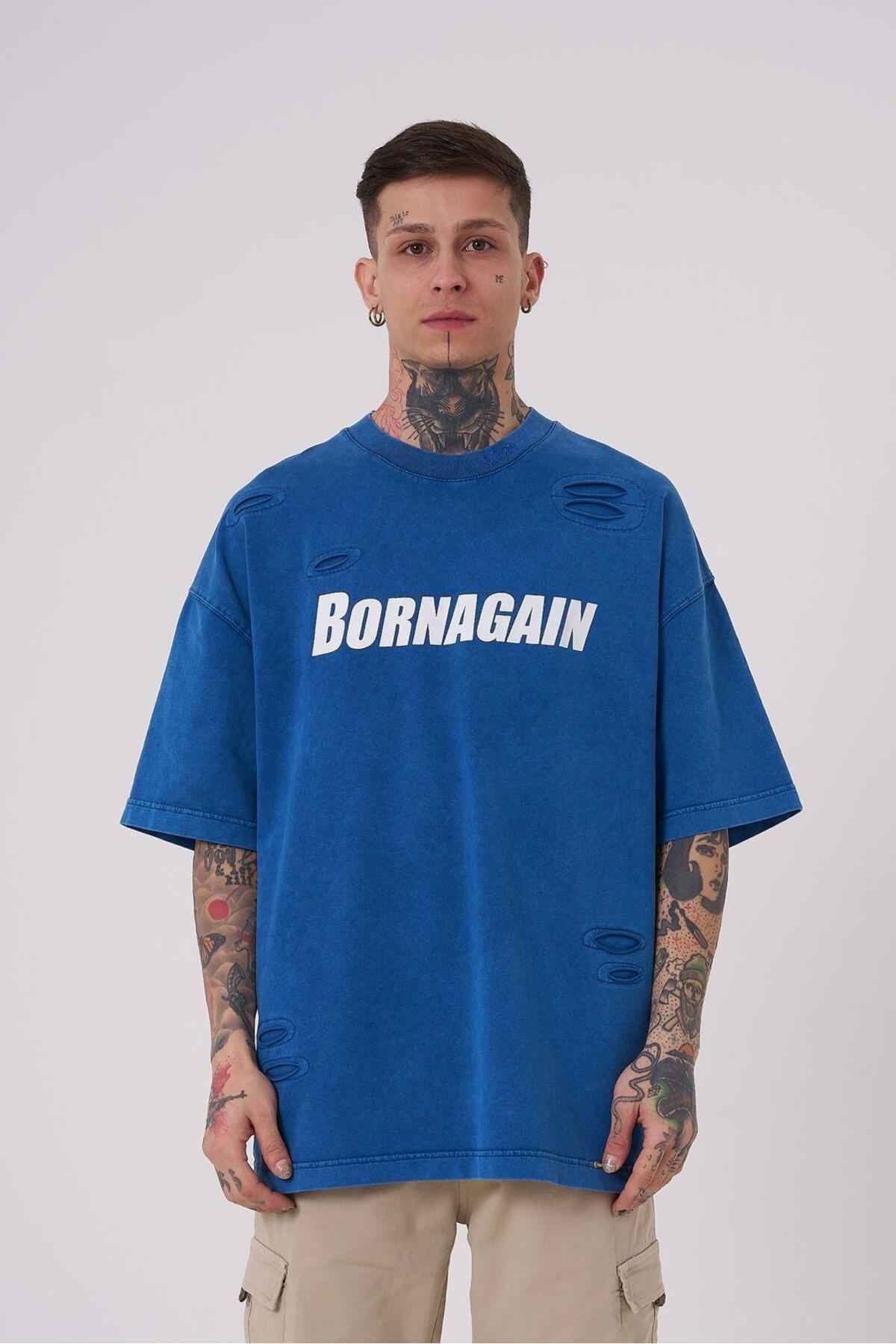 تیشرت نیلی با نور شسته شده مردانه متولد شده دوباره