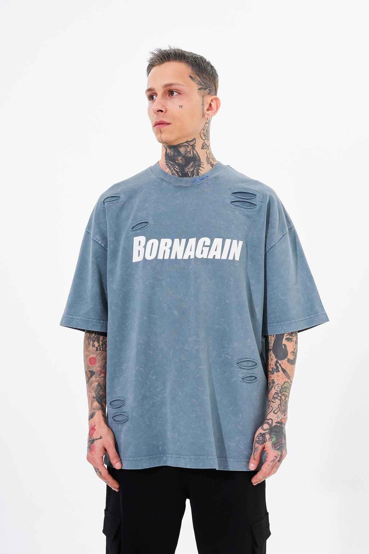 تیشرت نیلی با نور شسته شده مردانه متولد شده دوباره